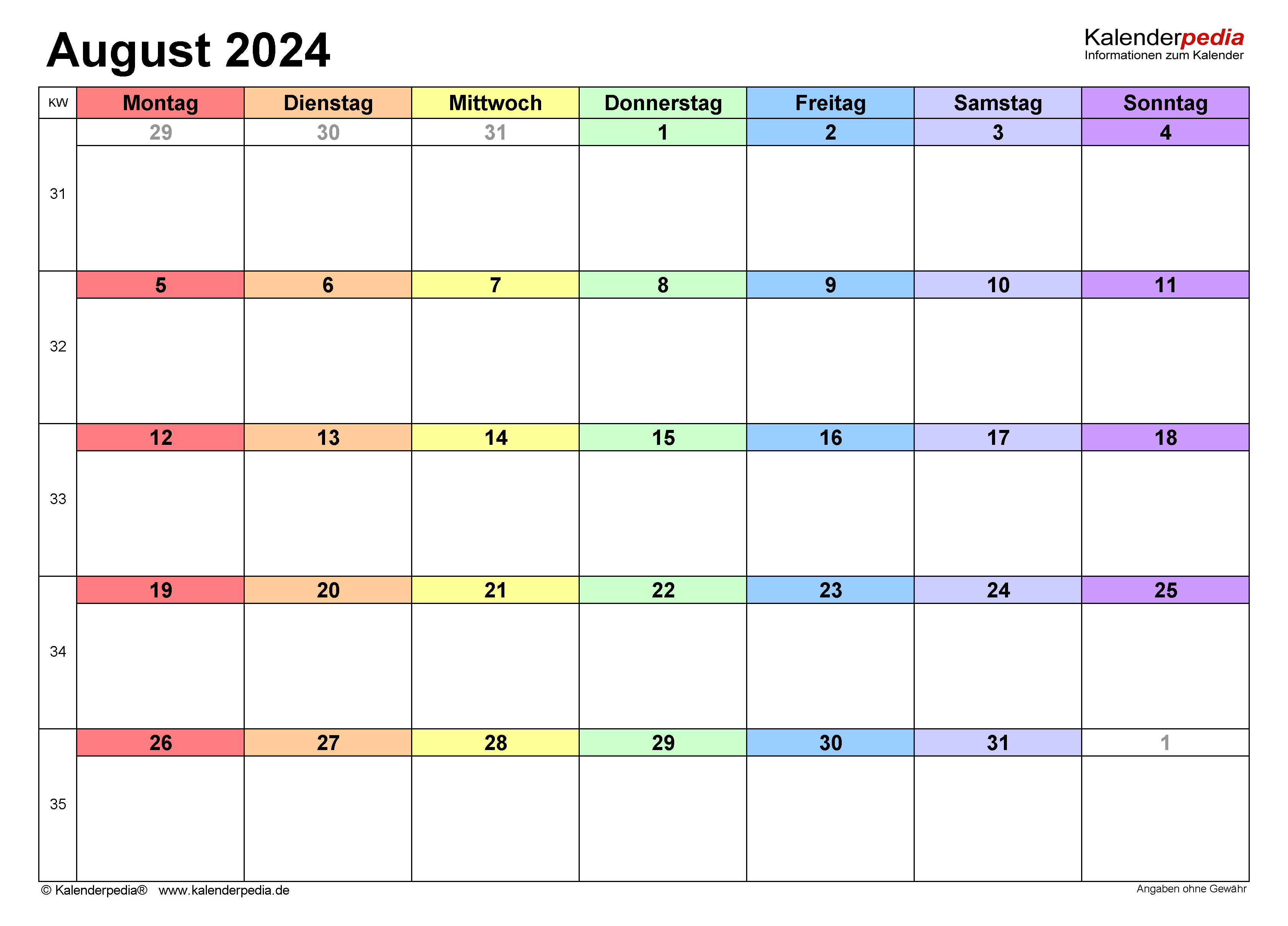 Kalender August 2024 Als Pdf-Vorlagen with regard to Calender August 2024