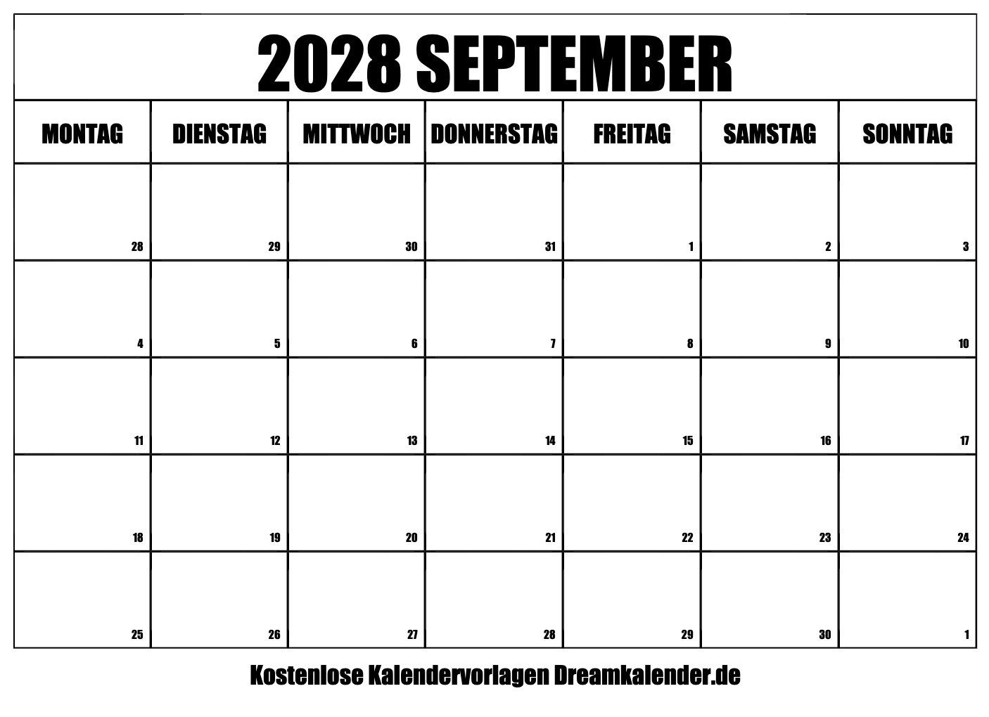 Kalender September 2028 within August 2028 Calendar