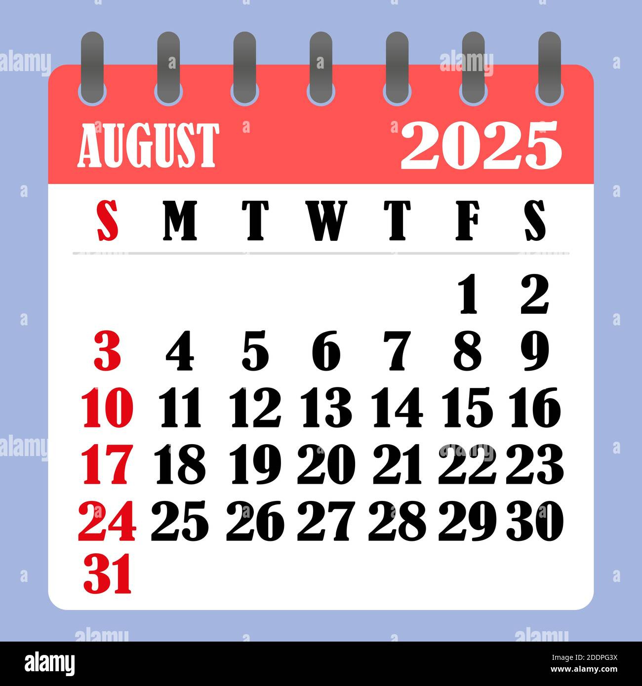 Letter Calendar For August 2025. The Week Begins On Sunday. Time in August Calendar 2025