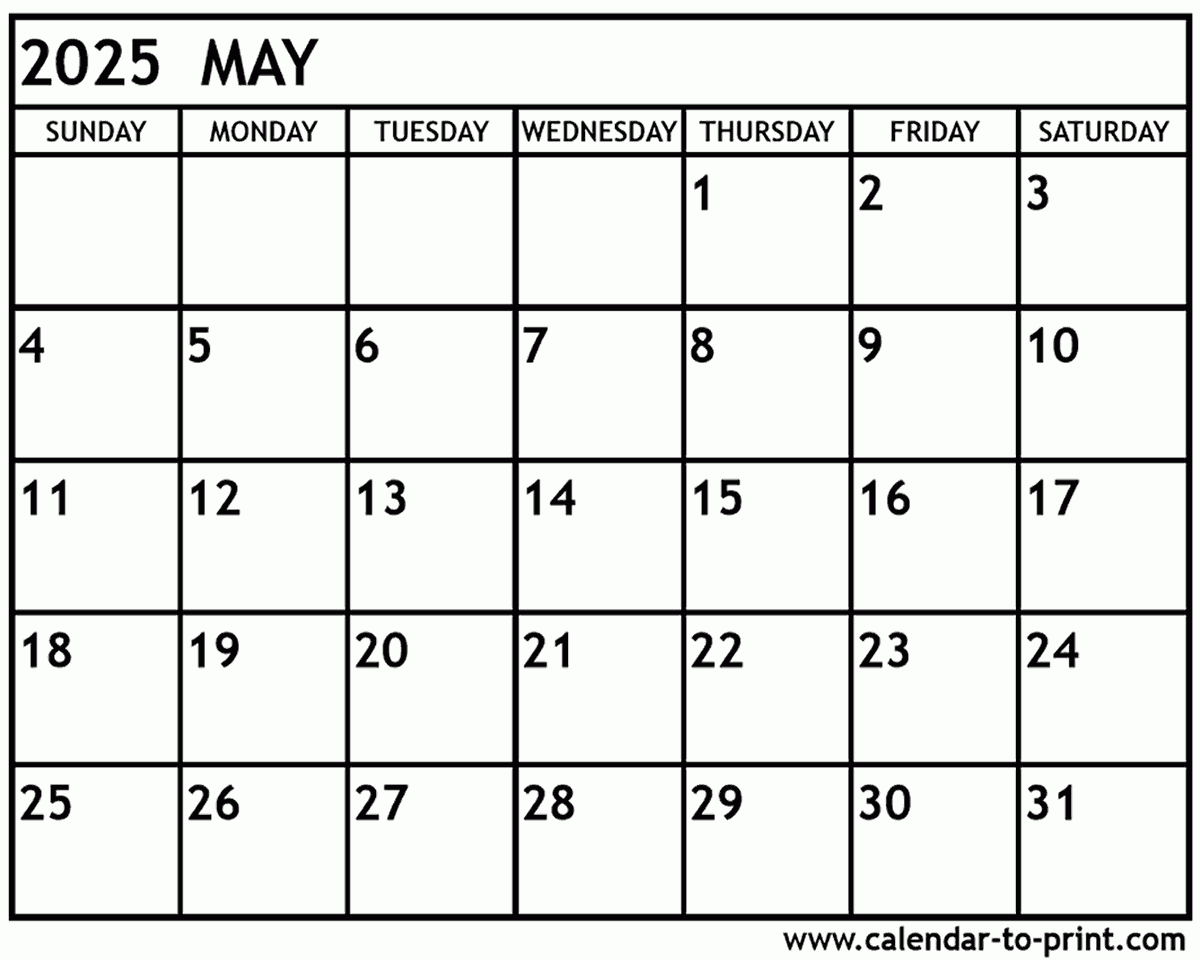 May 2025 Calendar Printable in August 2024-May 2025 Calendar Printable