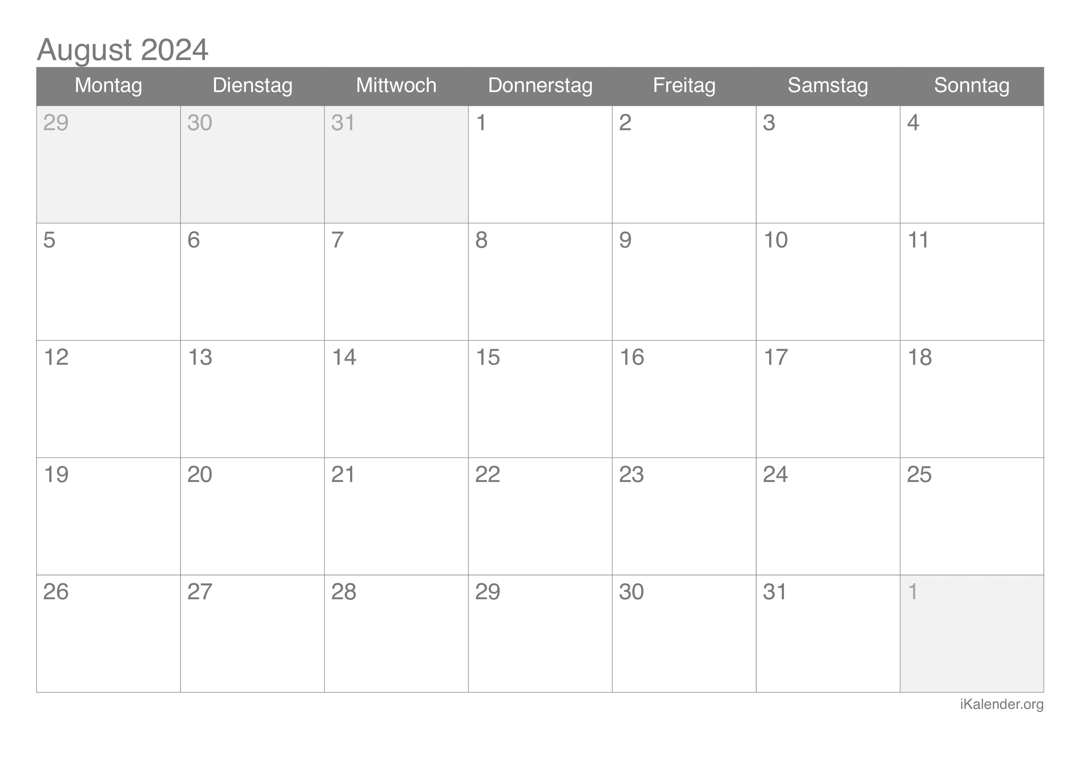 Monatskalender August 2024 Zum Ausdrucken for Calender August 2024