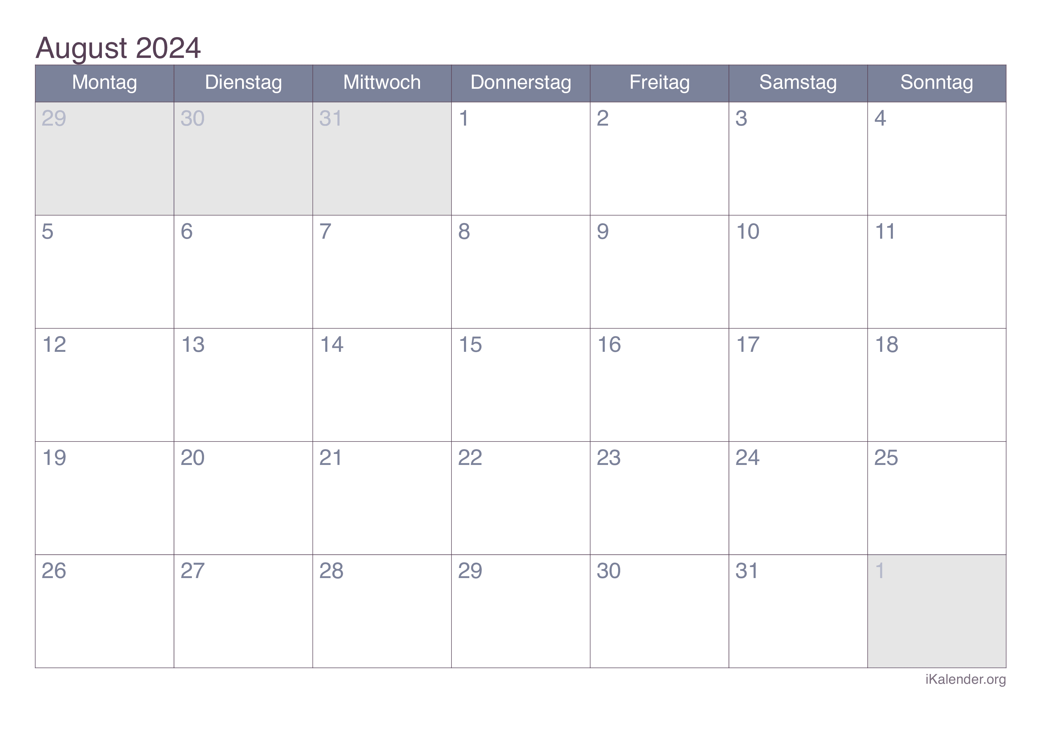 Monatskalender August 2024 Zum Ausdrucken within August September Calender 2024