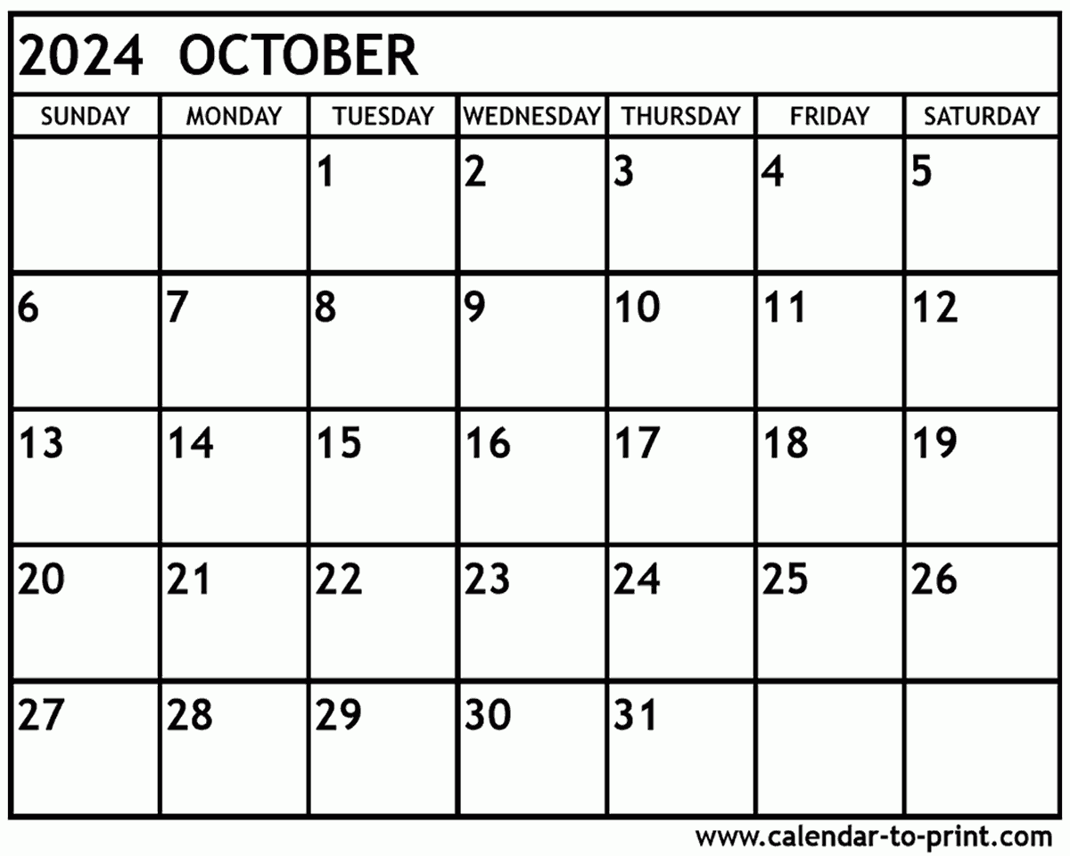 October 2024 Calendar Printable inside August September October 2024 Calendar Printable