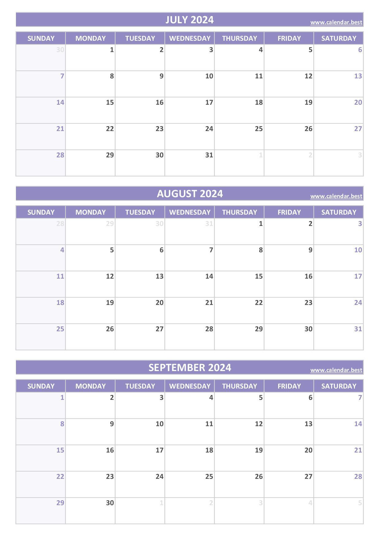 Printable 3Rd Quarter 2024 Calendar within July August September 2024 Calendar Printable