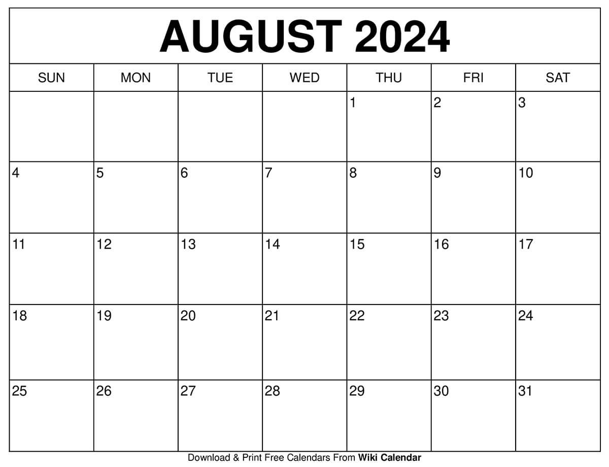 Printable August 2024 Calendar Templates With Holidays for August Calendar Blank 2024 Printable