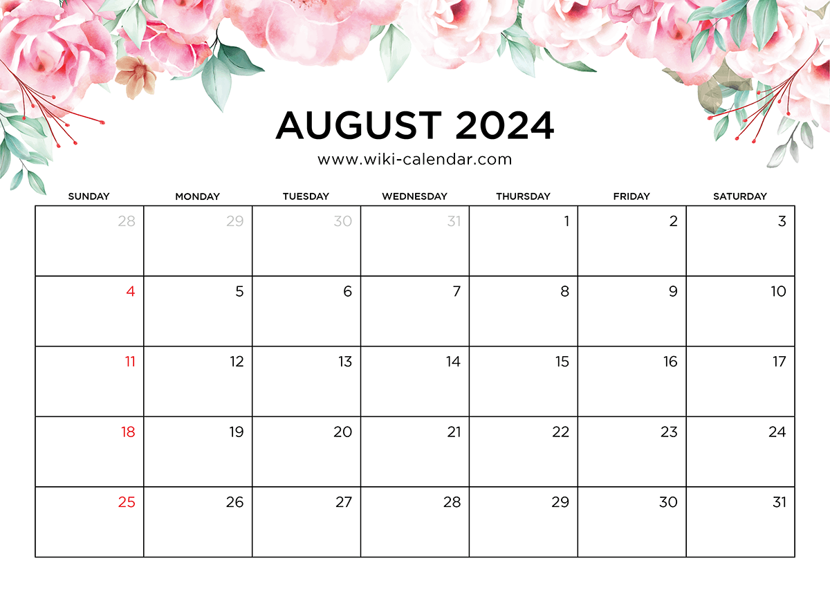 Printable August 2024 Calendar Templates With Holidays inside Wiki Calendar August 2024