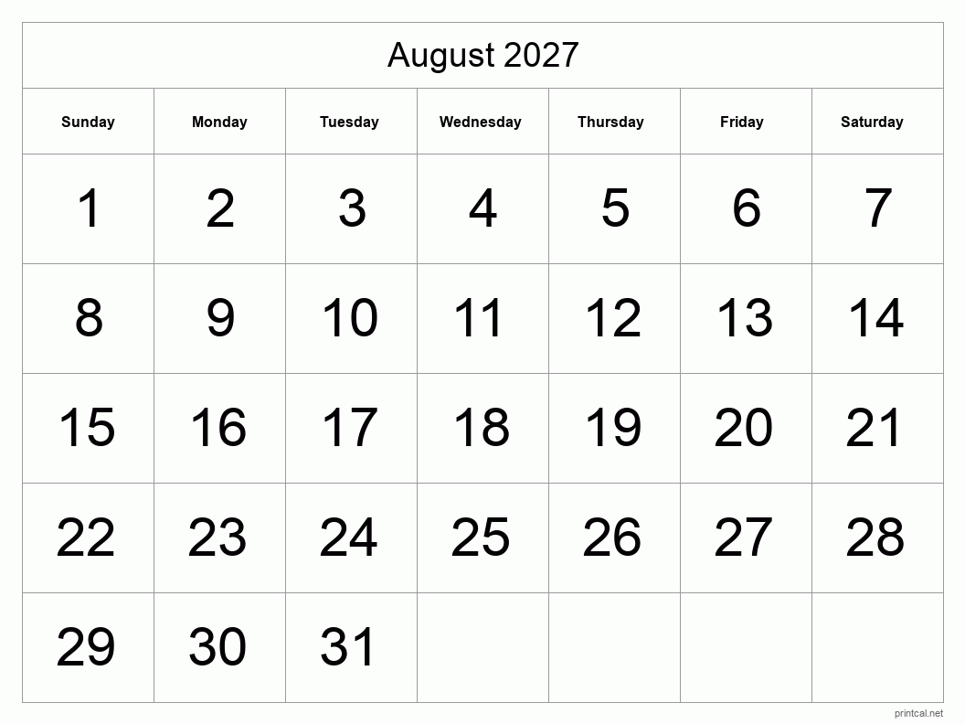 Printable August 2027 Calendar | Free Printable Calendars with August 2027 Calendar