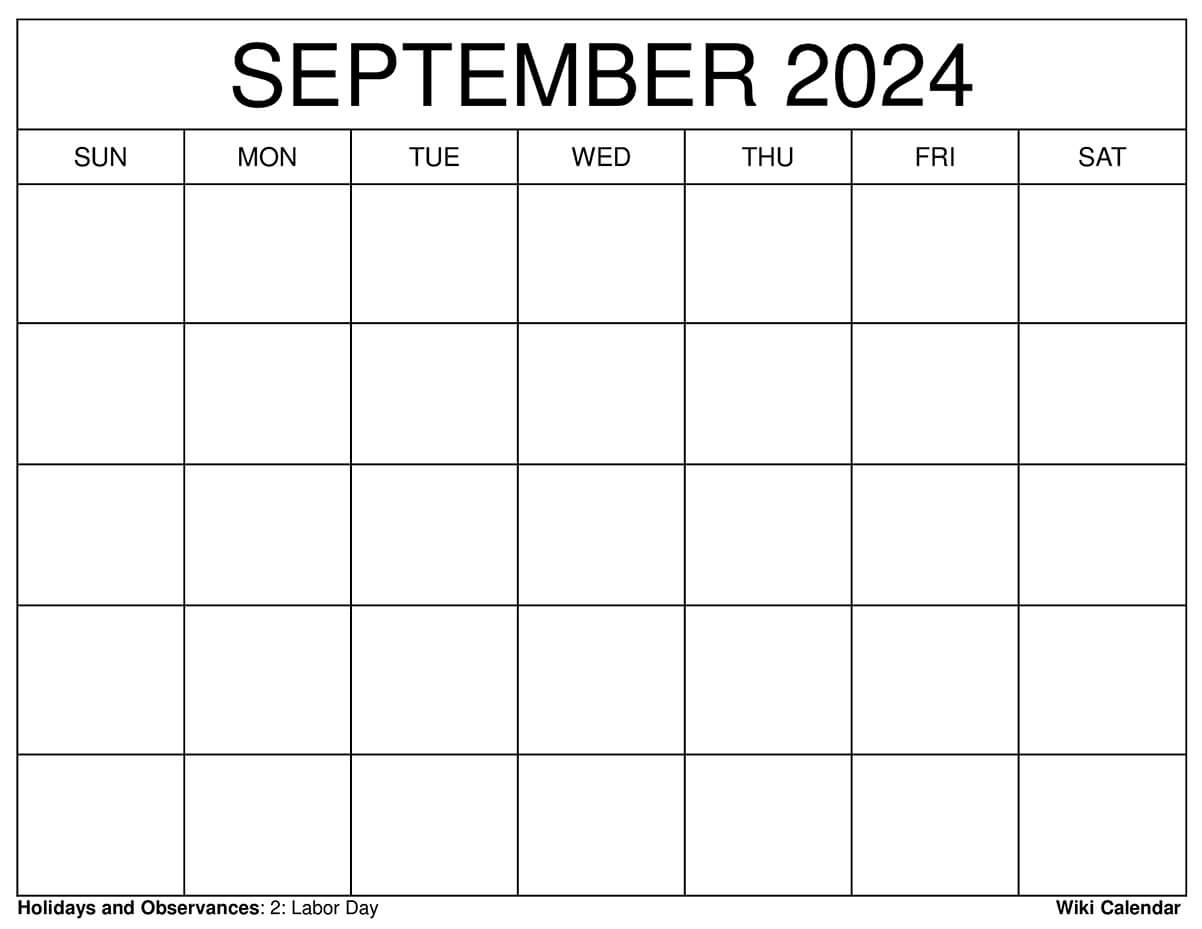 Printable September 2024 Calendar Templates With Holidays in Printable Calendar 2024 August September