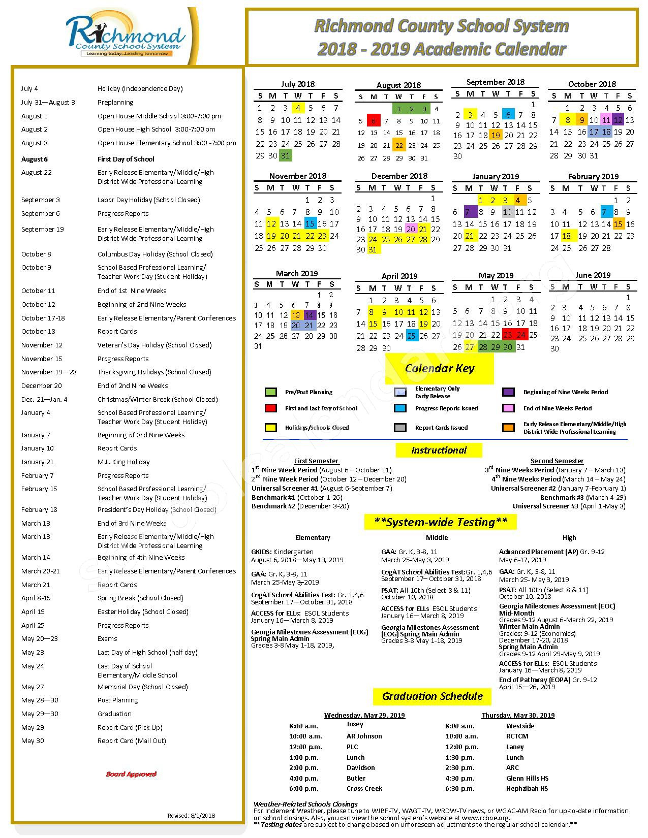 Richmond County Calendar pertaining to Augusta School Calendar 24-25