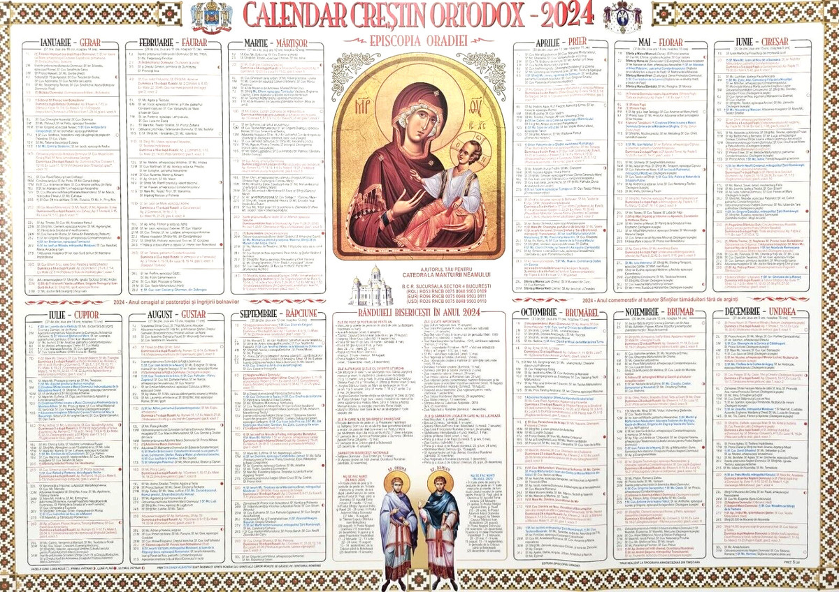 Rumänisch Orthodoxer Wandkalender 2024, Perete Calendar Wrest Römisch-Orthodox intended for Calendar Ortodox August 2024