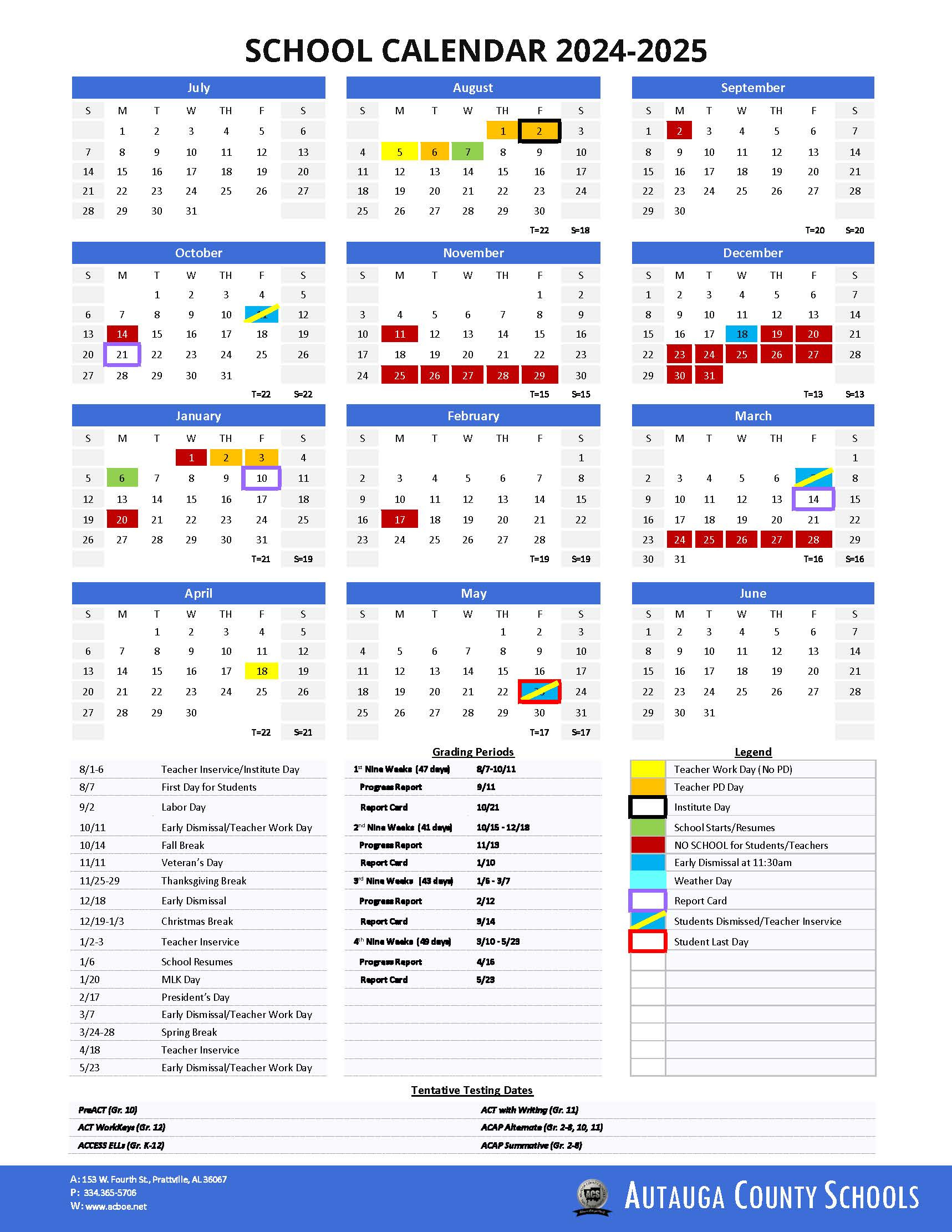 School Calendar - Autauga County Schools within Augusta County School Calendar 2024-2025 Printable