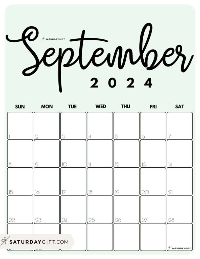 September 2024 Calendar - 20 Cute &amp;amp; Free Printables | Saturdaygift with Printable Monthly Calendar August And September 2024