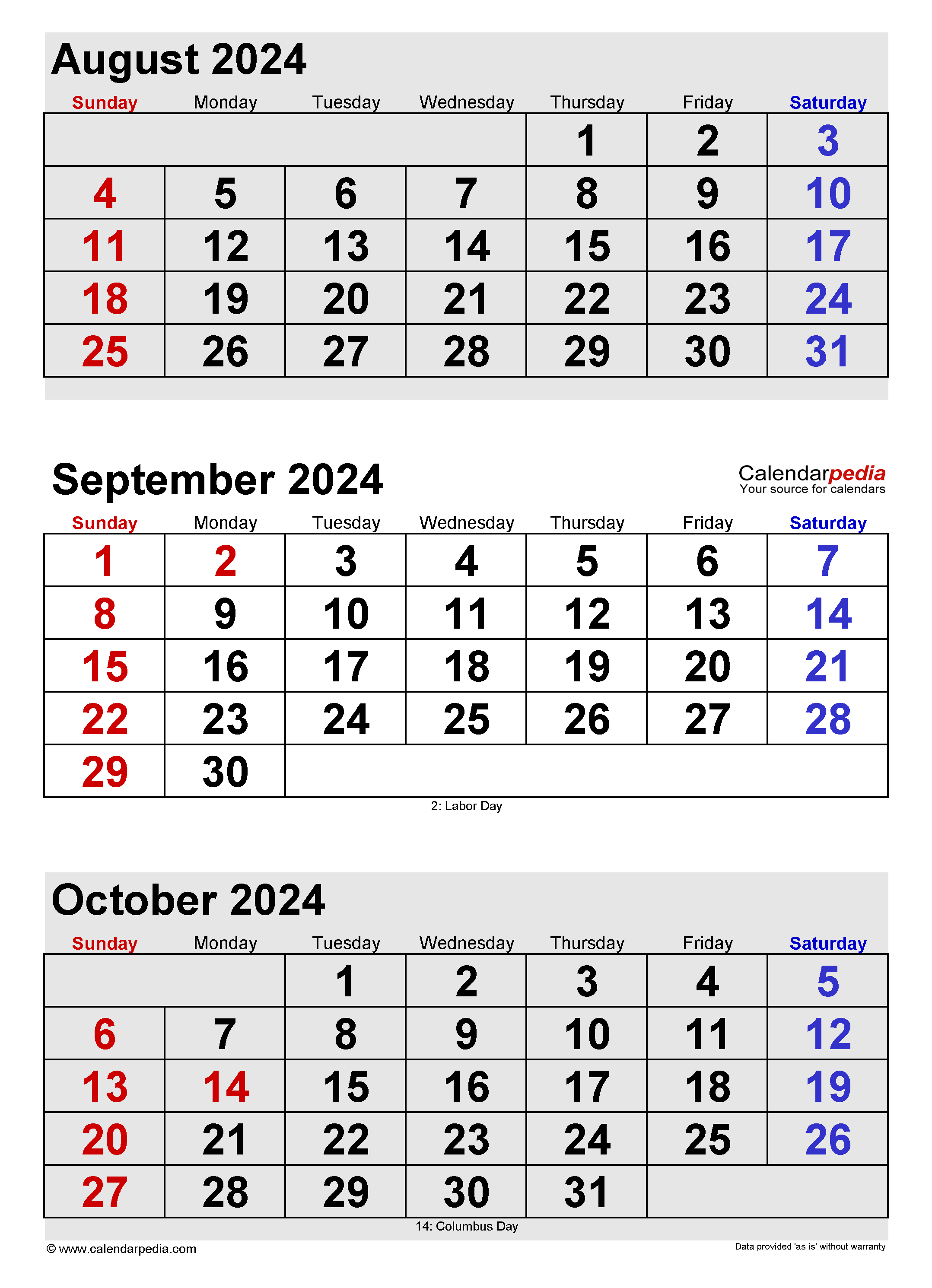 September 2024 Calendar | Templates For Word, Excel And Pdf for August - October 2024 Calendar