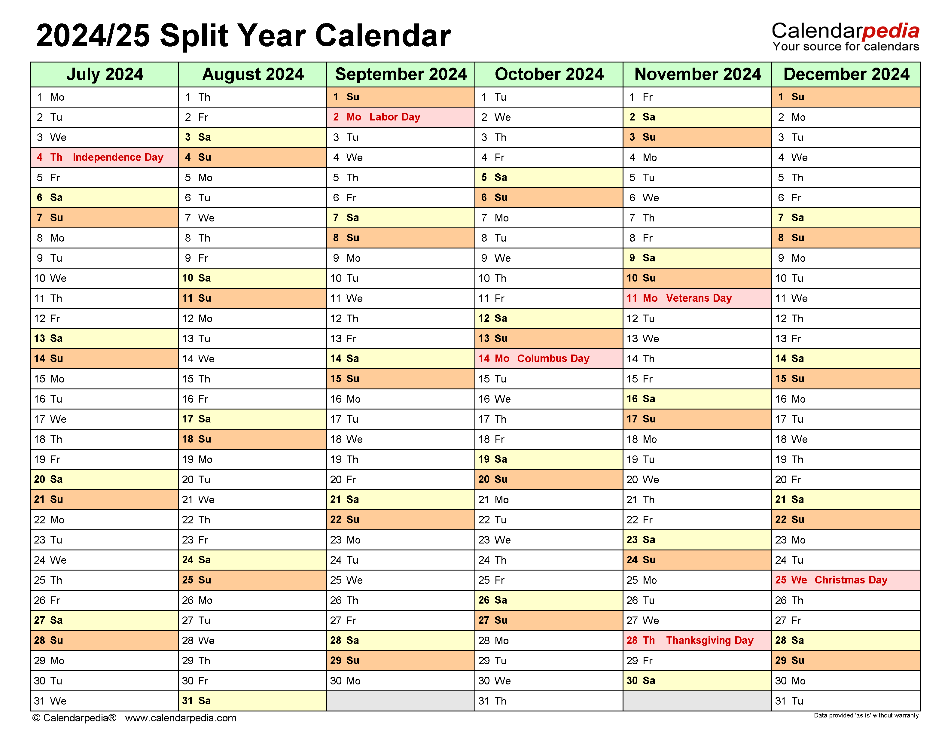 Split Year Calendars 2024/2025 (July To June) - Pdf Templates intended for Printable Calendar September 2024 To August 2025