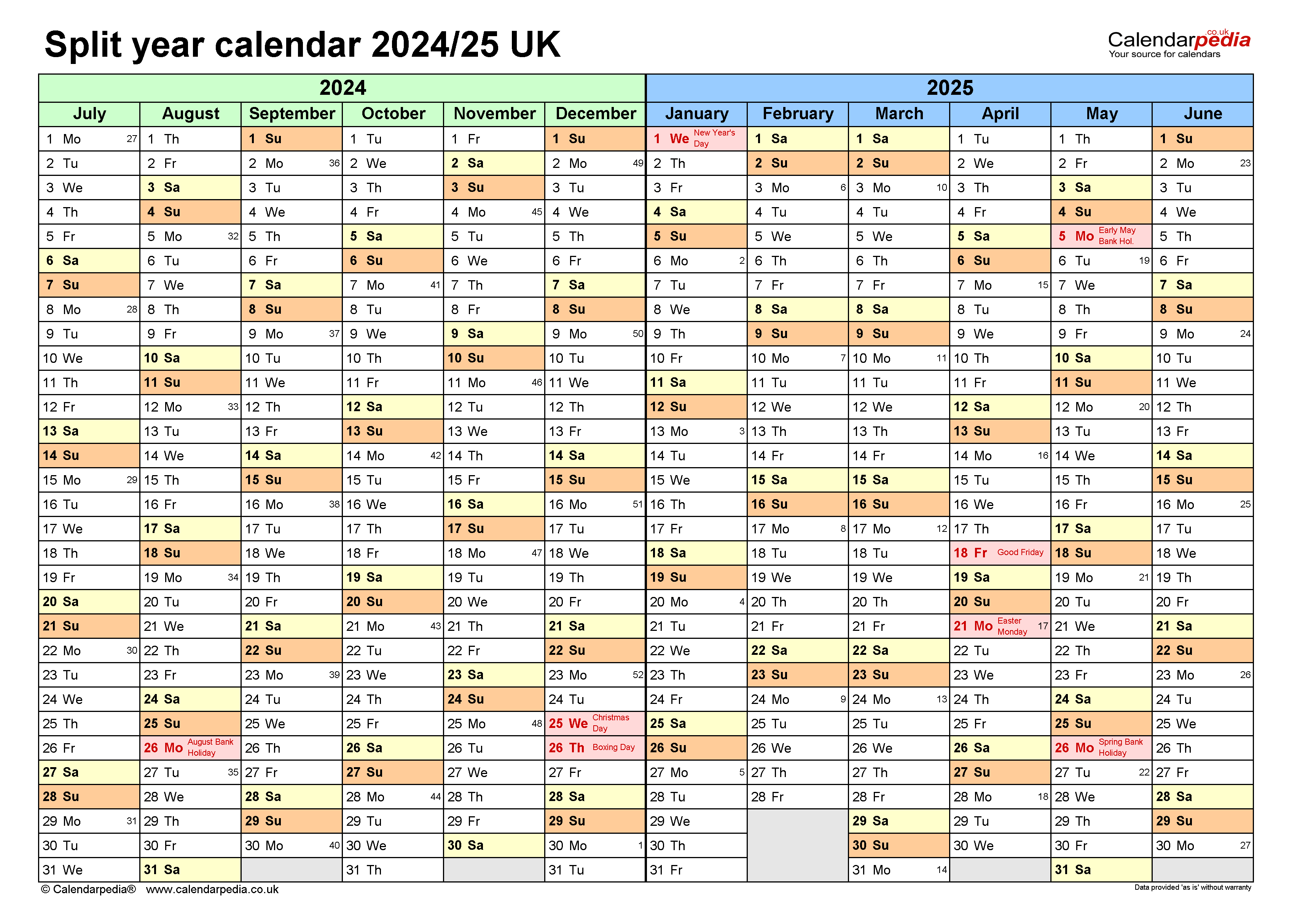 Split Year Calendars 2024/25 Uk (July To June) For Pdf for Printable Calendar September 2024 To August 2025