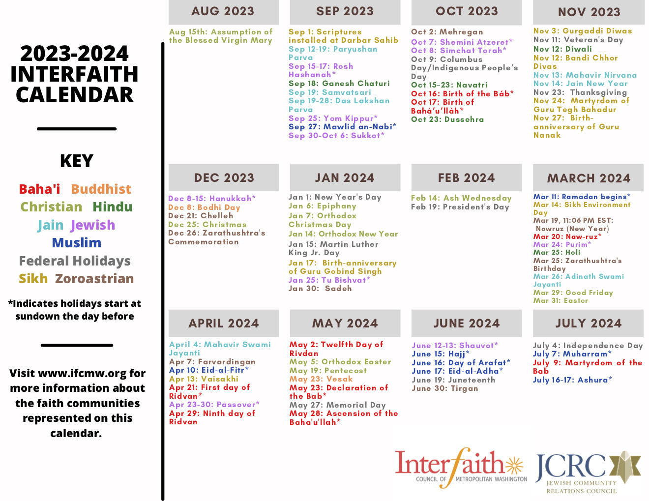 2023-2024 Interfaith Calendar - Interfaith Council Of Metropolitan with regard to Catholic Calendar September 2024