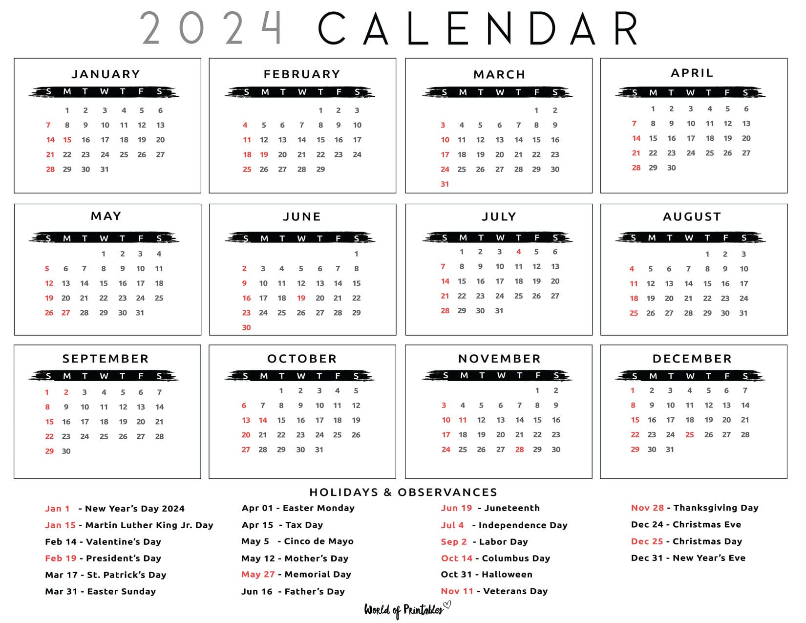 2024 Calendar With Holidays - World Of Printables regarding September Free Printable Calendar 2024 Mlk Day