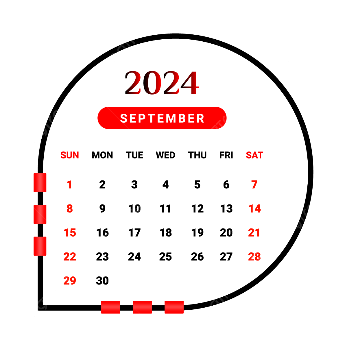 2024 September Month Calendar With Red And Black, Calendar 2024 for September 2024 Calendar Clip Art