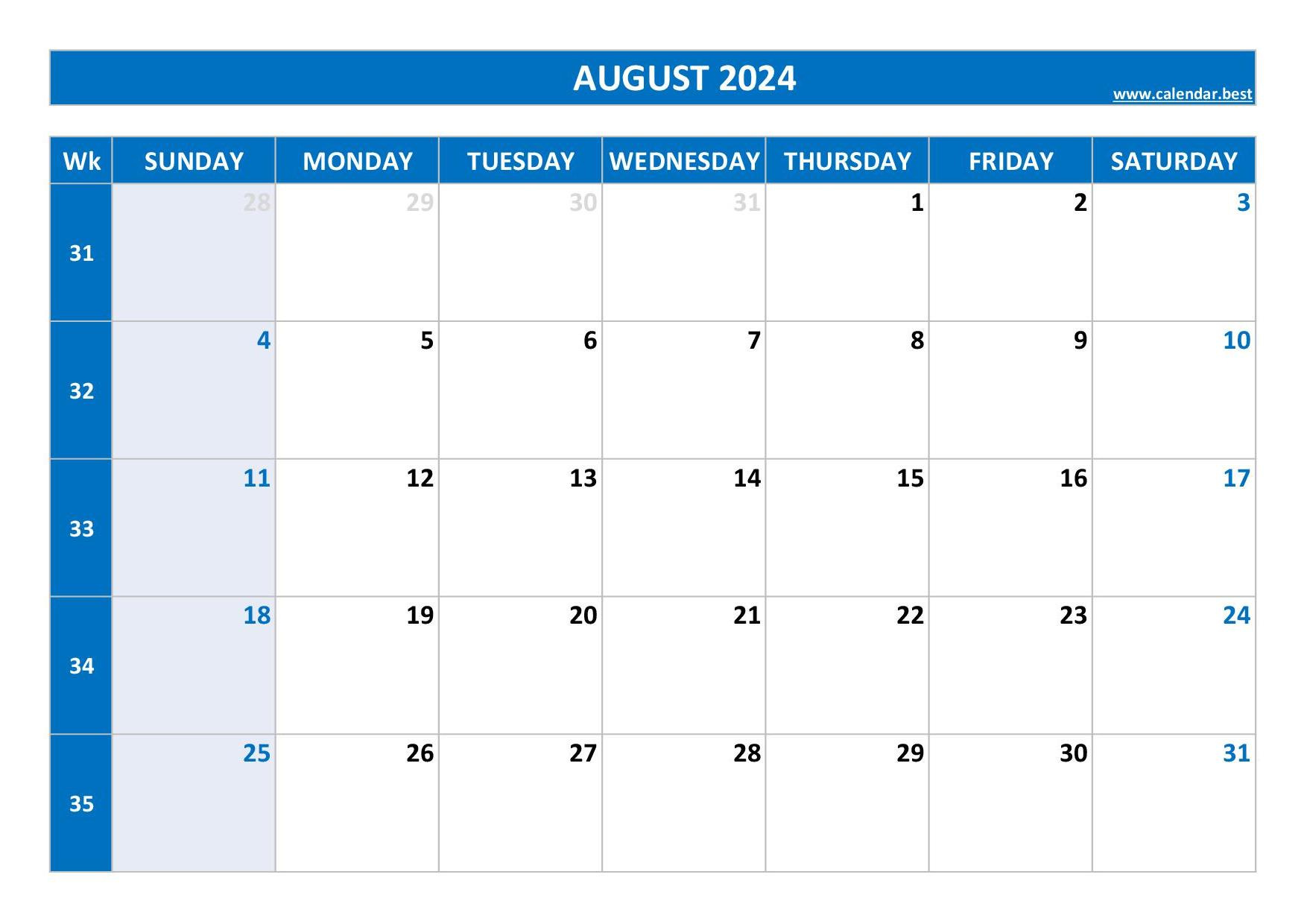 August 2024 Calendar -Calendar.best in 2 Month Calendar August September 2024