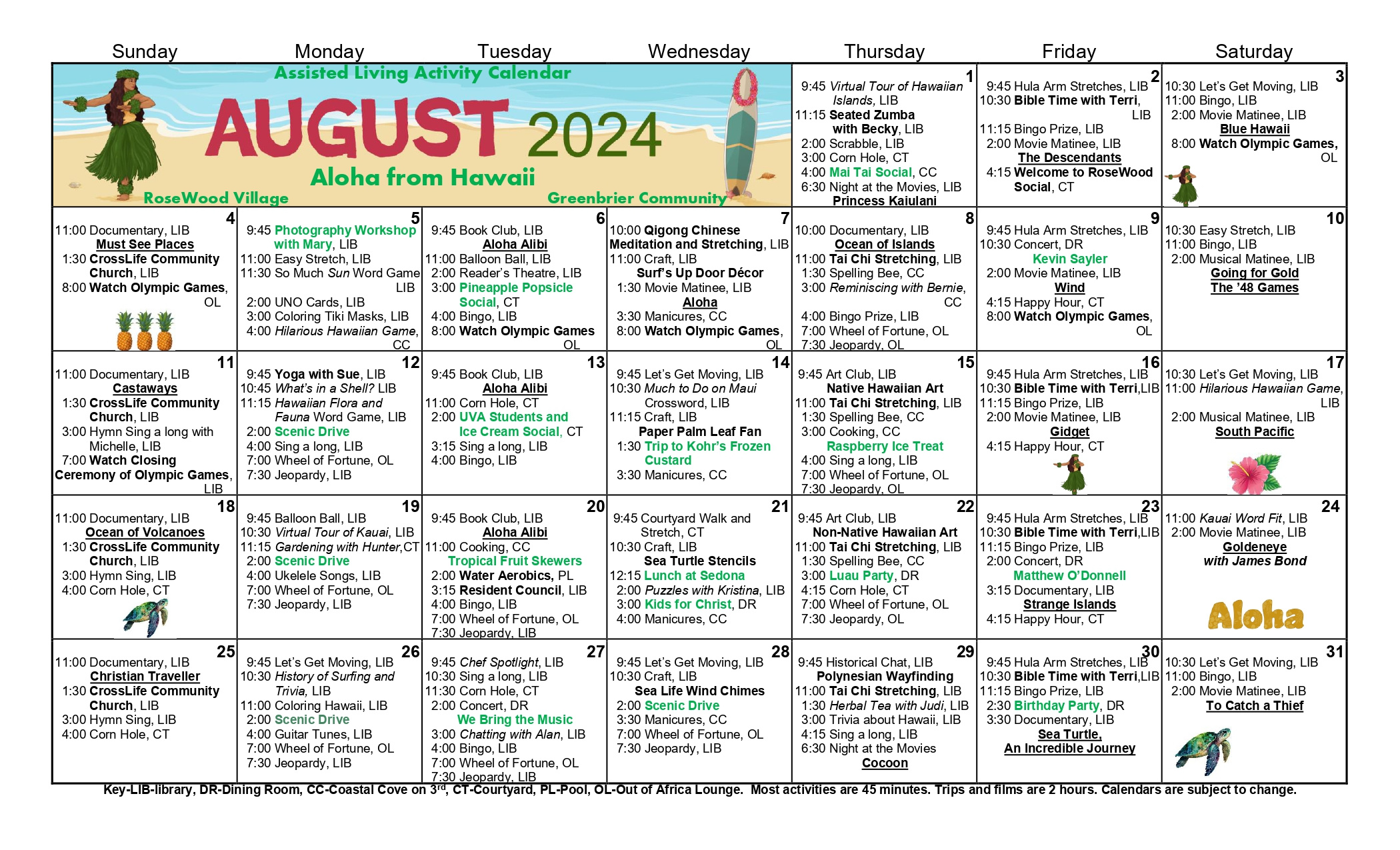 August 2024 Calendar | Rosewood Village with September 2024 Activity Calendar For Seniors