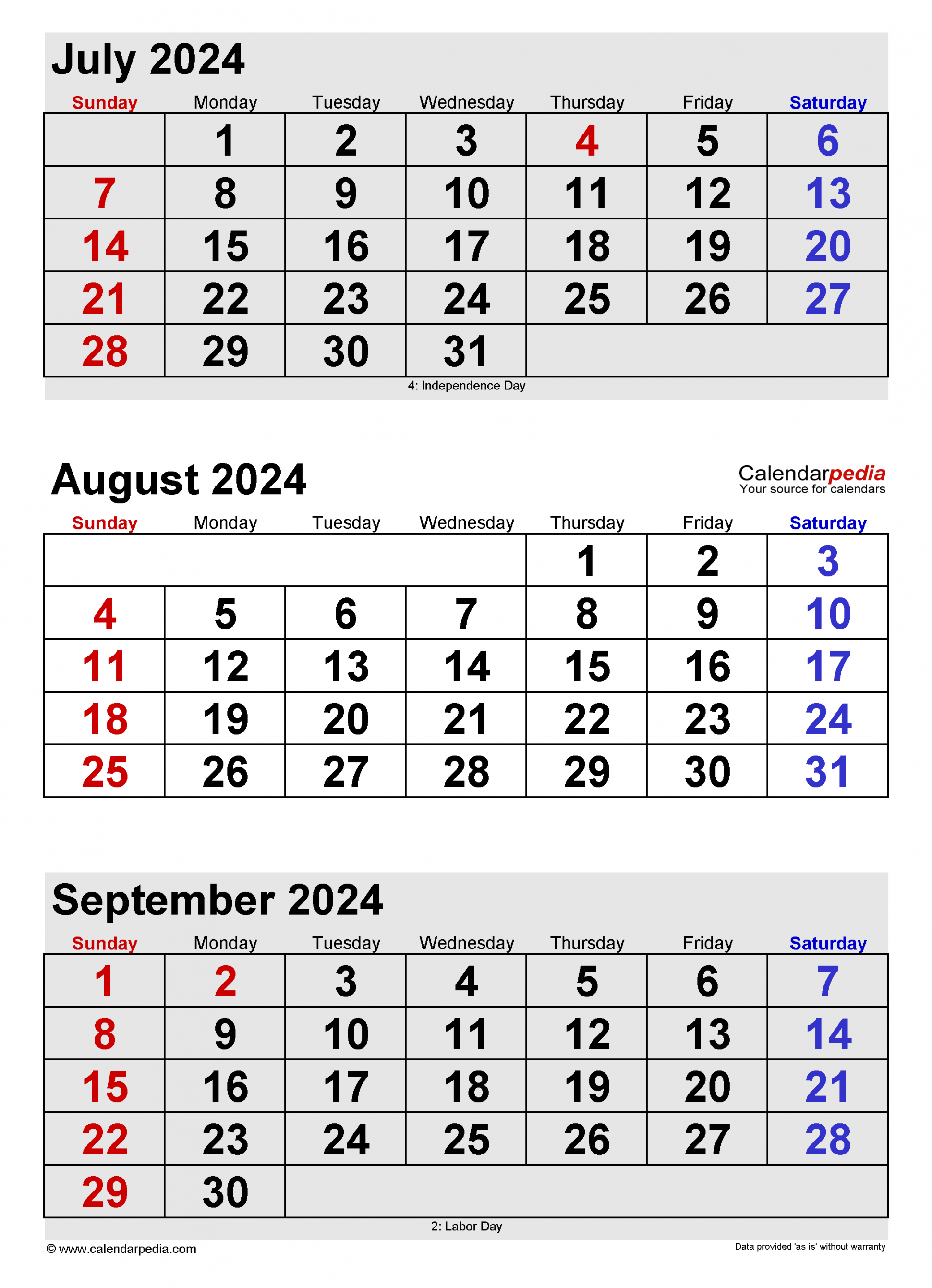 July To September Calendar 2024 Printable Calendar 2024