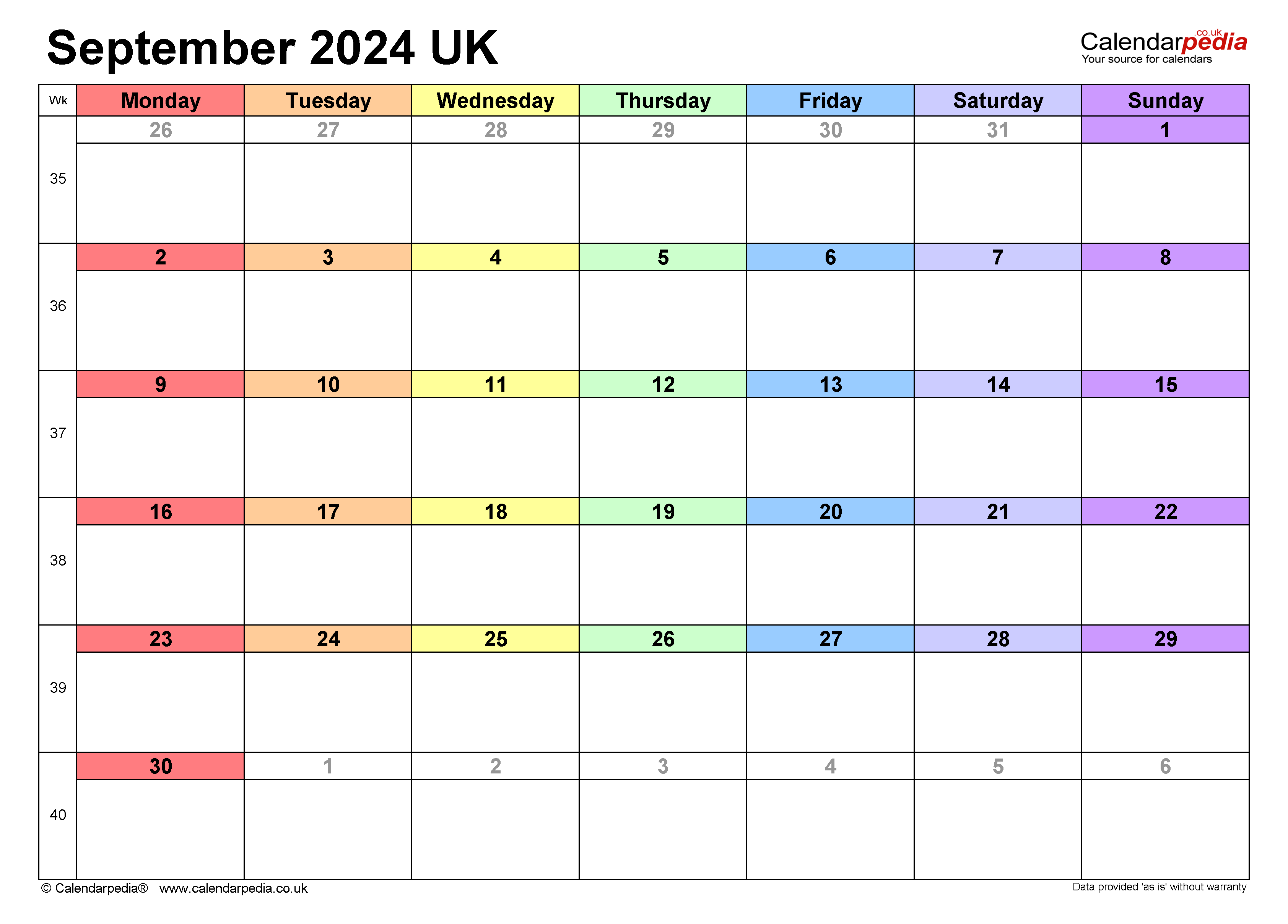 Calendar September 2024 Uk With Excel, Word And Pdf Templates regarding Printable Calendar September 2024 Uk