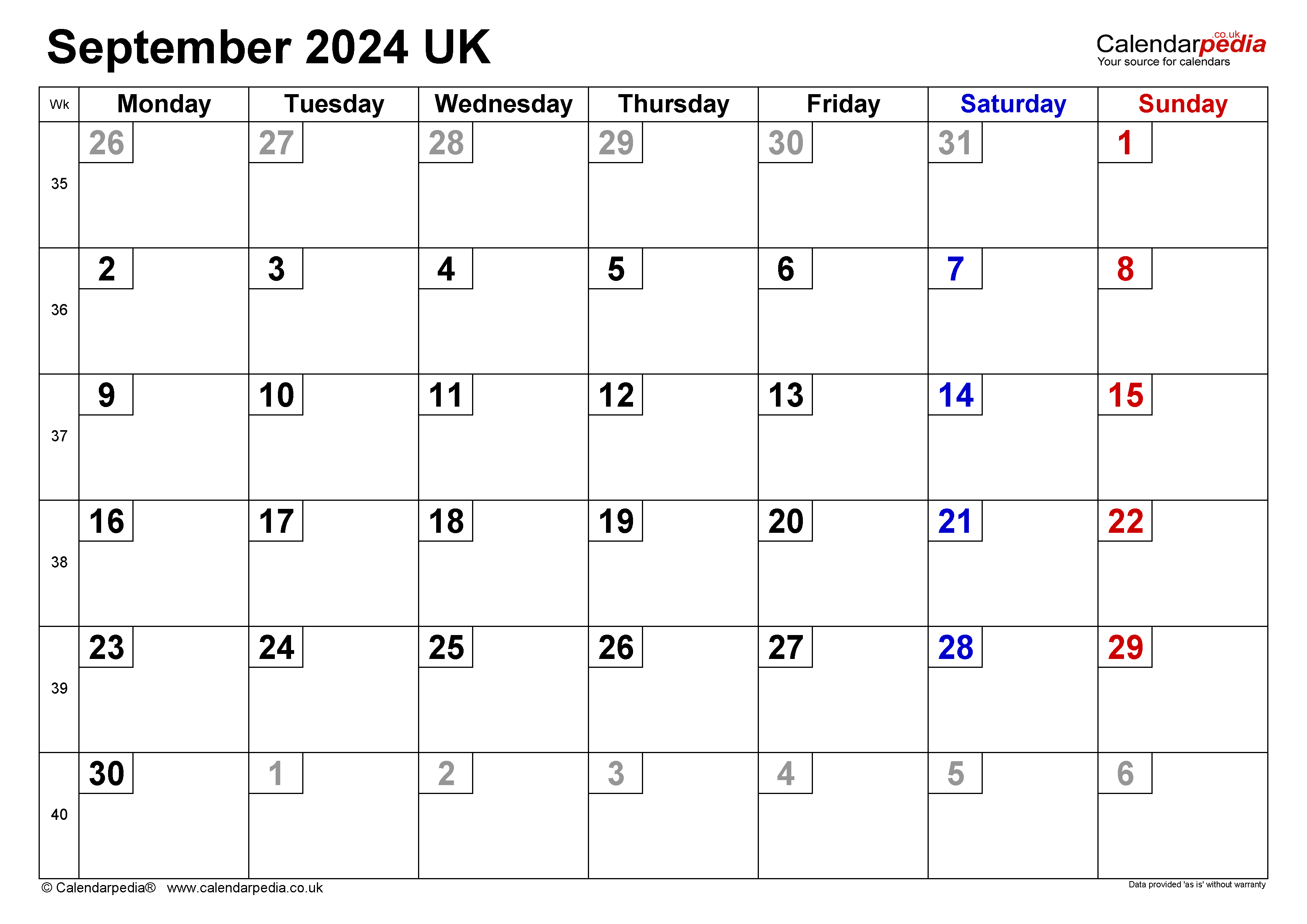 Calendar September 2024 Uk With Excel, Word And Pdf Templates throughout Printable Calendar September 2024 Uk