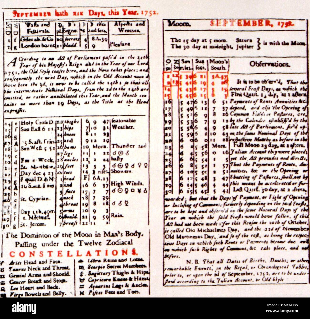 Calendars - The Reform Of 1752. Almanac For 1752, With Details Of pertaining to Calendar 1752 September Month