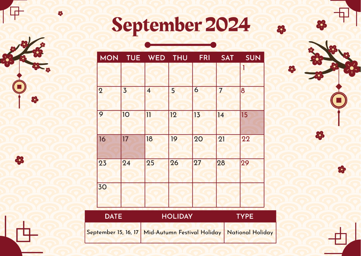 Chinese Calendar September 2024 Template - Edit Online &amp;amp; Download intended for Chinese Calendar September 2024