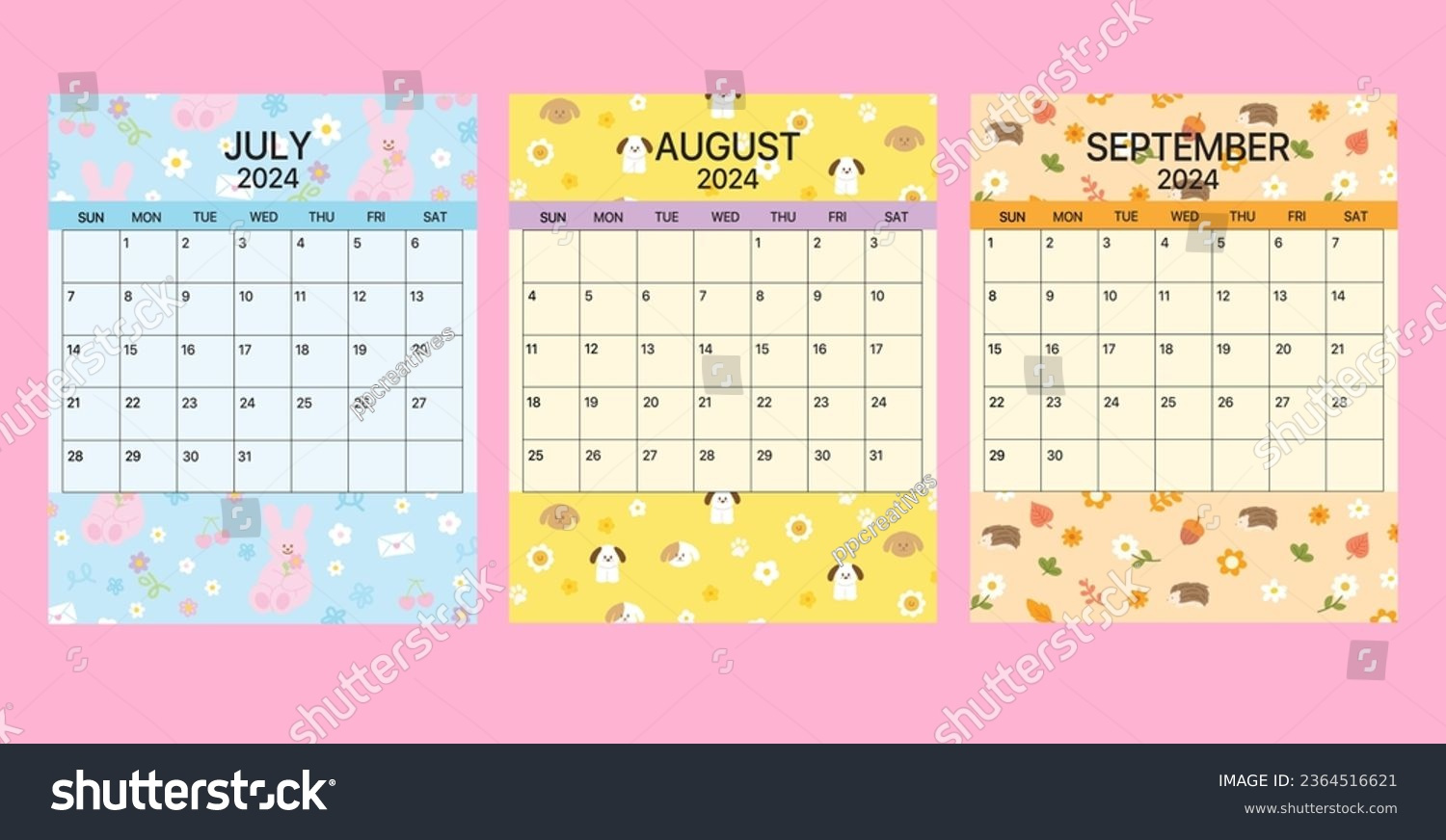 Cute 2024 Juli, August Und September: Stock-Vektorgrafik intended for July August And September 2024 Calendar