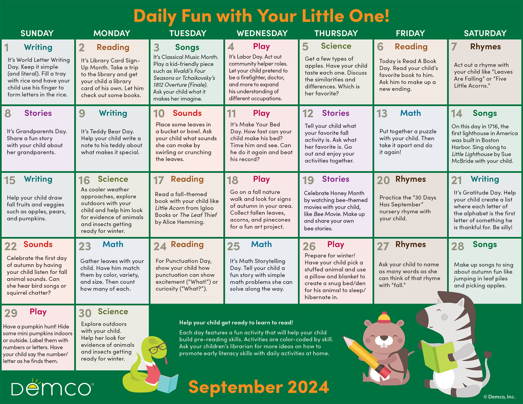 Early Literacy Activities — September 2024: Activities, Books, And with regard to Activity Calendar For September 2024