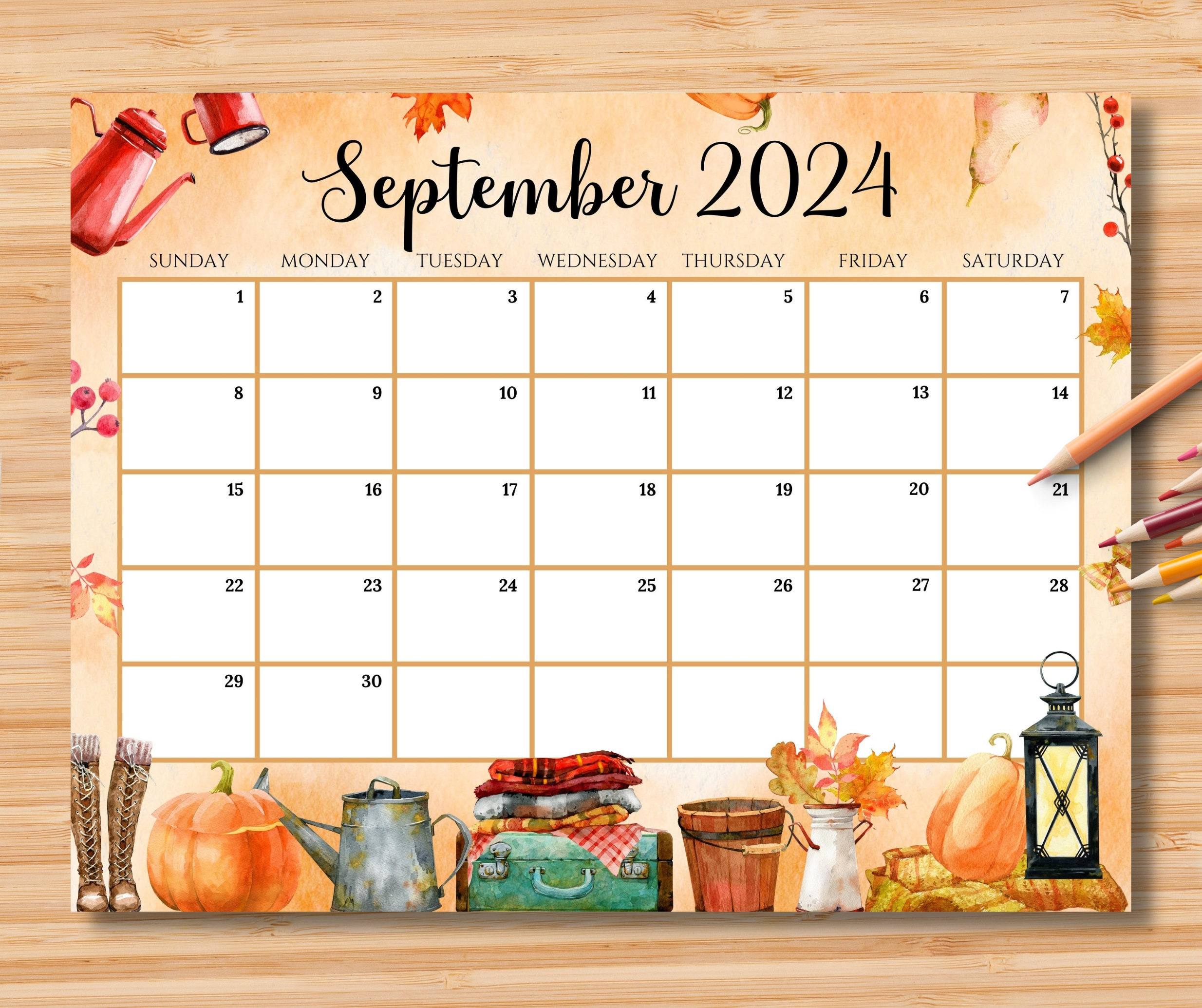 Editable September 2024 Calendar, Beautiful &amp;amp; Cozy Fall Autumn for September 2024 Calendar Fall