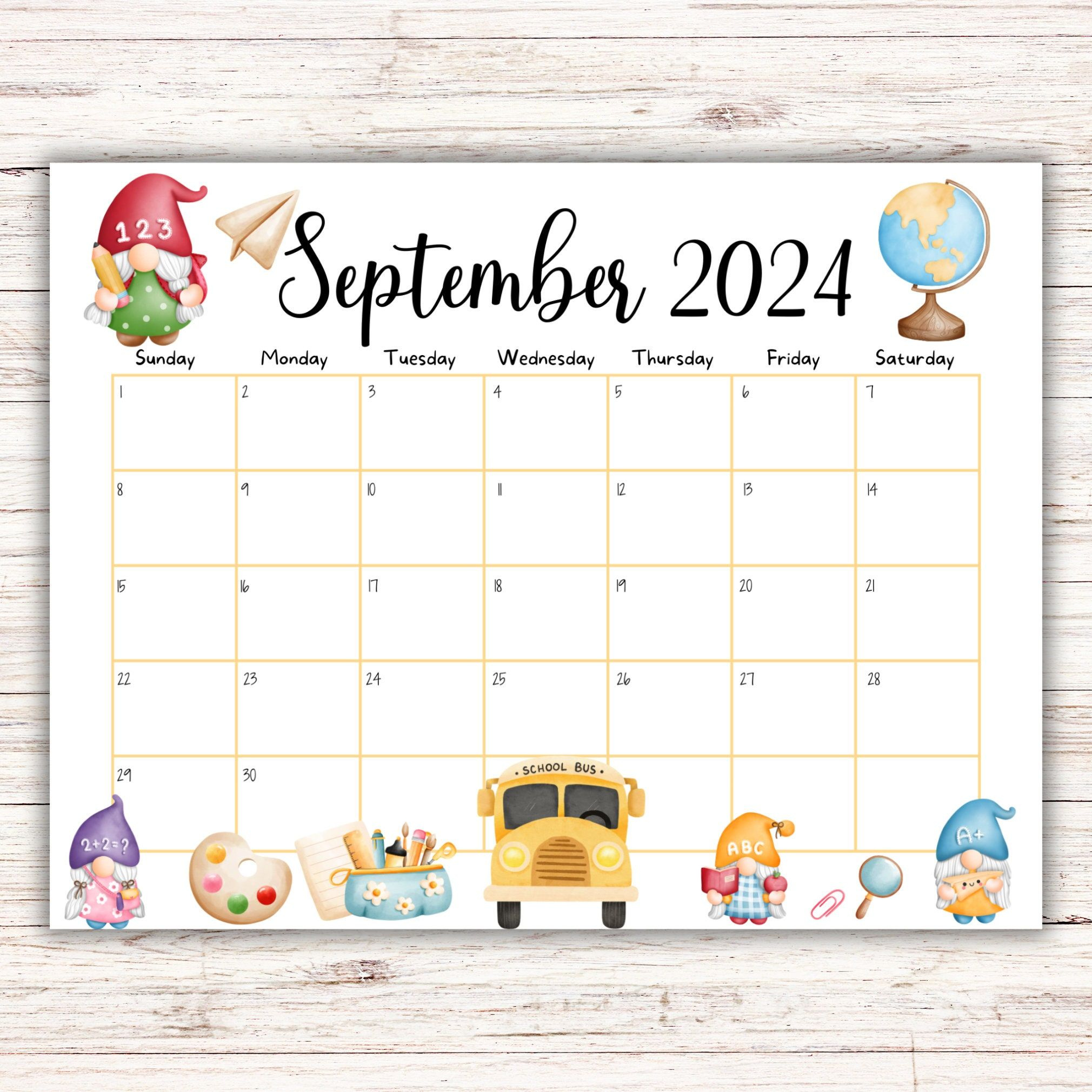 Editable September 2024 Calendar, School Time, Back To School pertaining to September Fun Calendar 2024