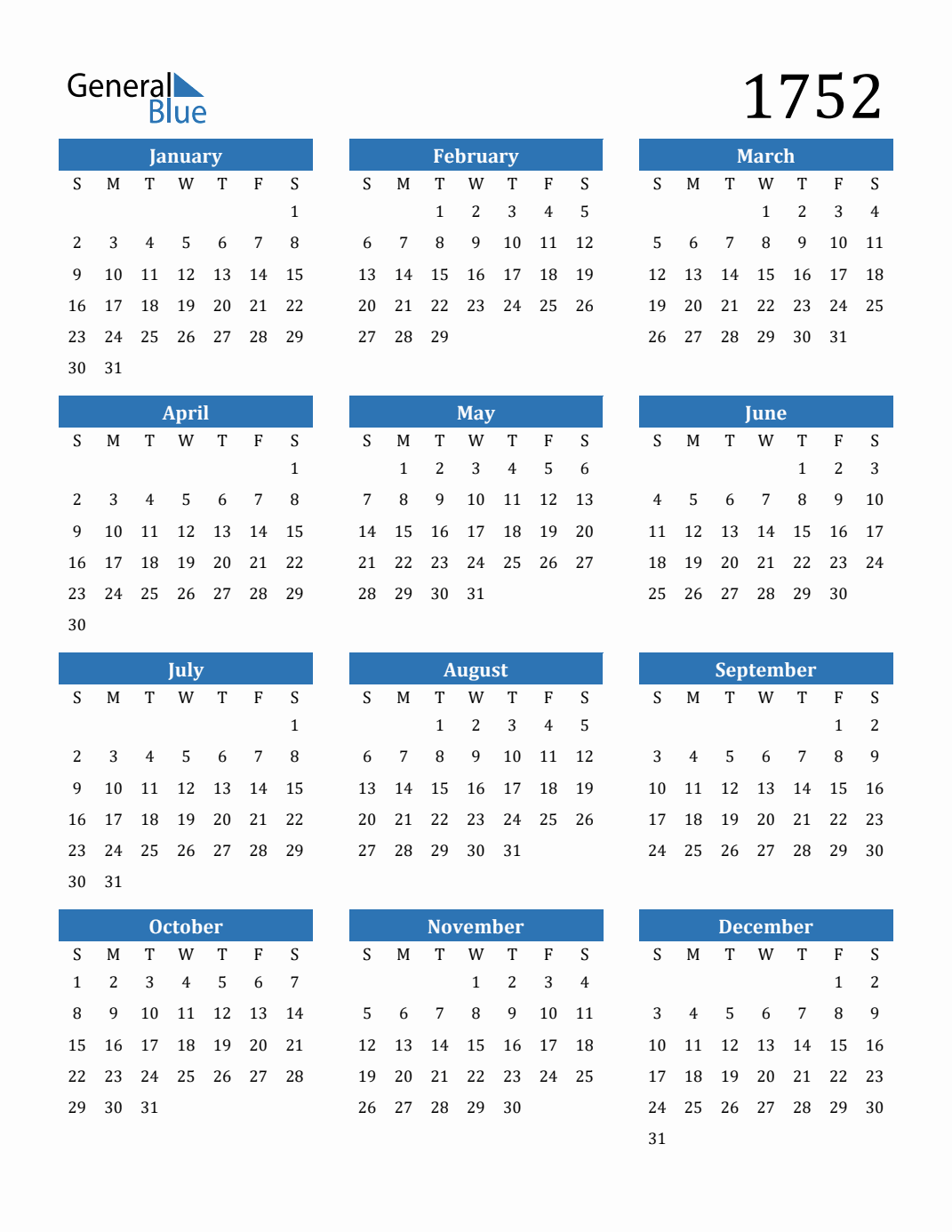 Free 1752 Calendars In Pdf, Word, Excel in Original September 1752 Calendar