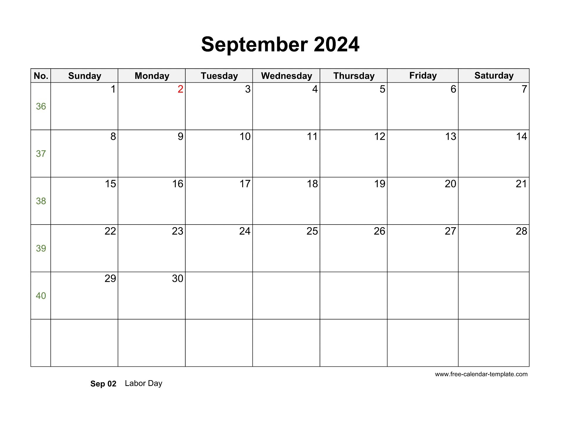 Free 2024 Calendar Blank September Template (Horizontal) | Free pertaining to September 2024 Calendar With Lines