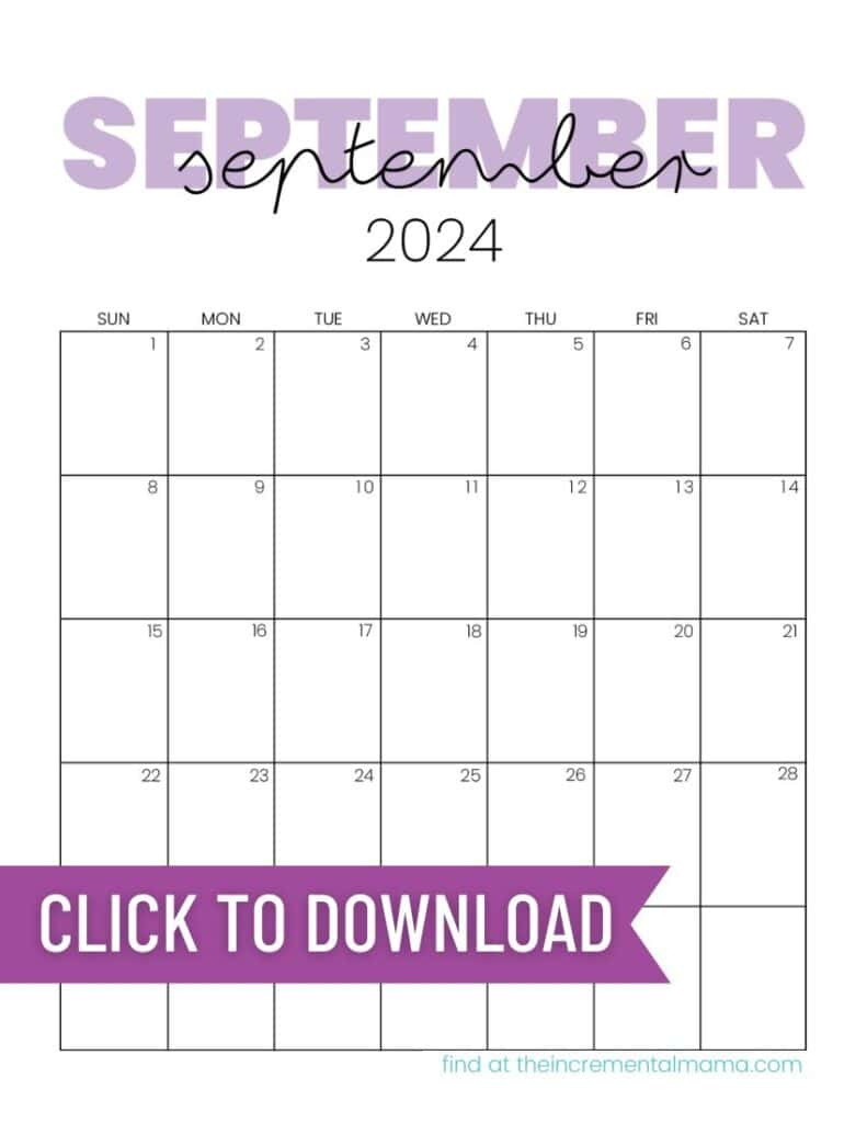 Free 2024 Monthly Calendar Printable Templates - The Incremental Mama inside September Free Printable Calendar 2024 Mlk Day