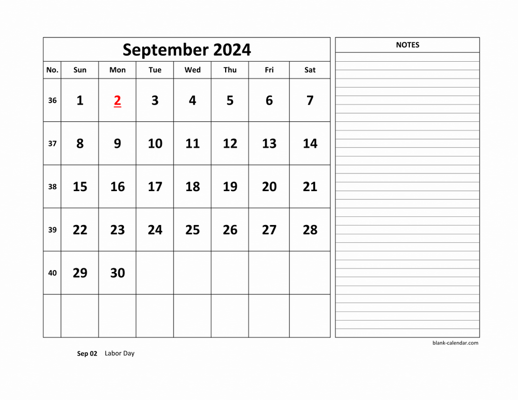 Free Download Printable September 2024 Calendar, Large Space For pertaining to September Apointment Calendar 2024 Printable