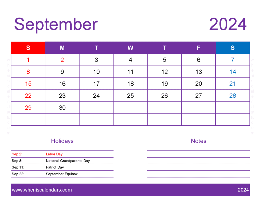 Free Printable 2024 Monthly Calendar With Holidays within September Waterproof Calendar 2024