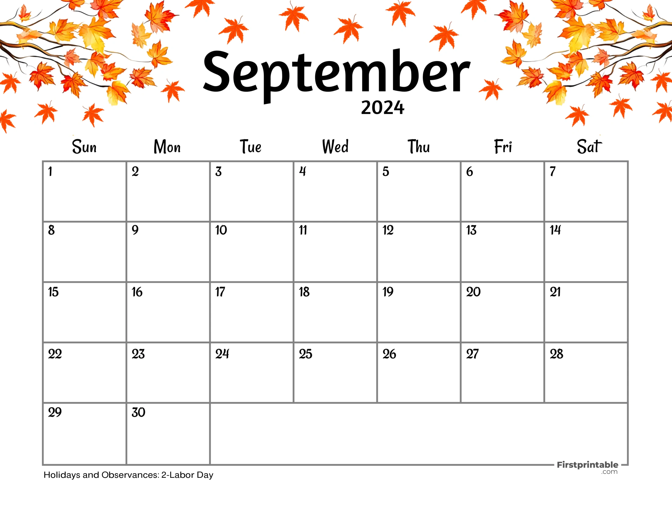 Free Printable &amp;amp; Fillable September Calendar 2024 for Free Calendar September 2024 Printable