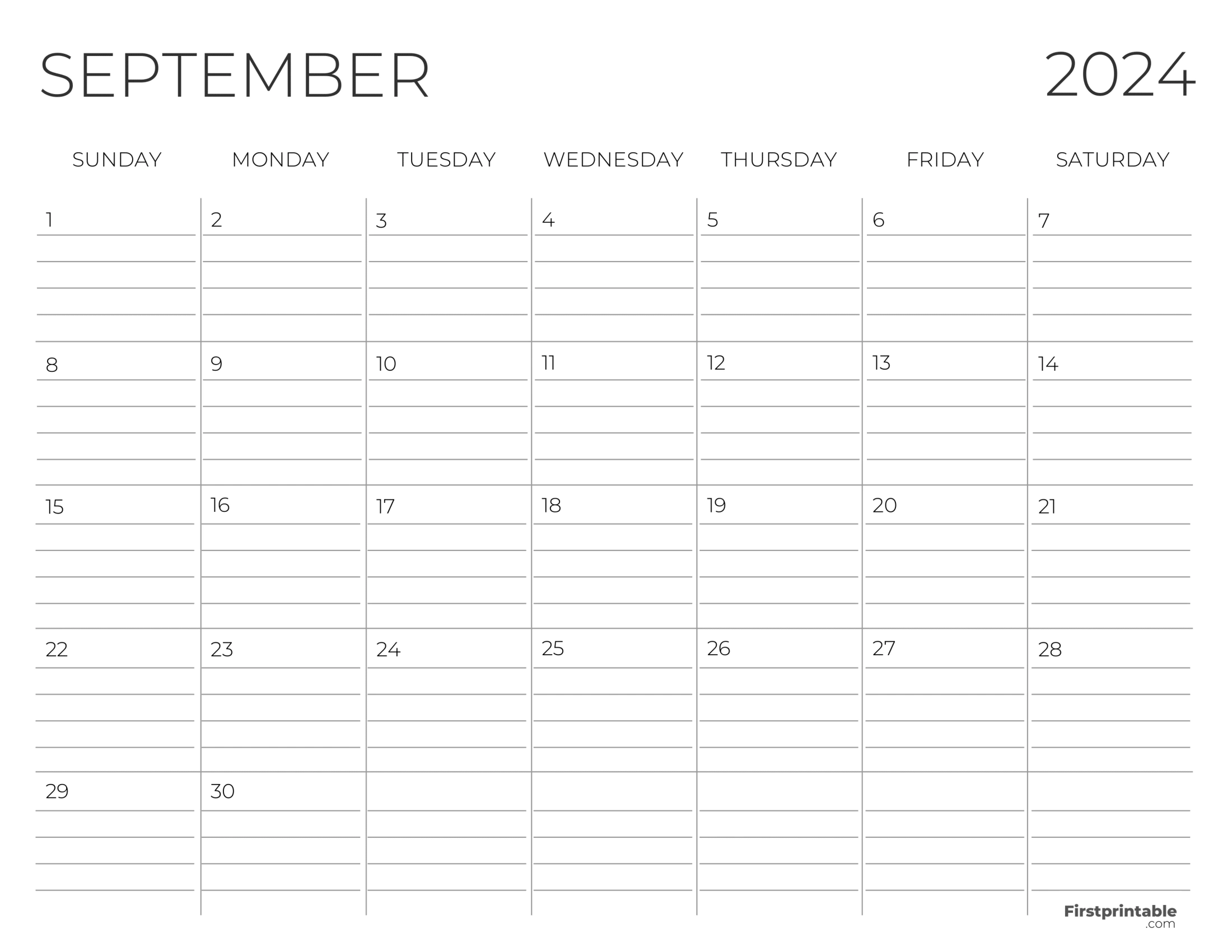 Free Printable &amp;amp; Fillable September Calendar 2024 with September 2024 Calendar With Lines