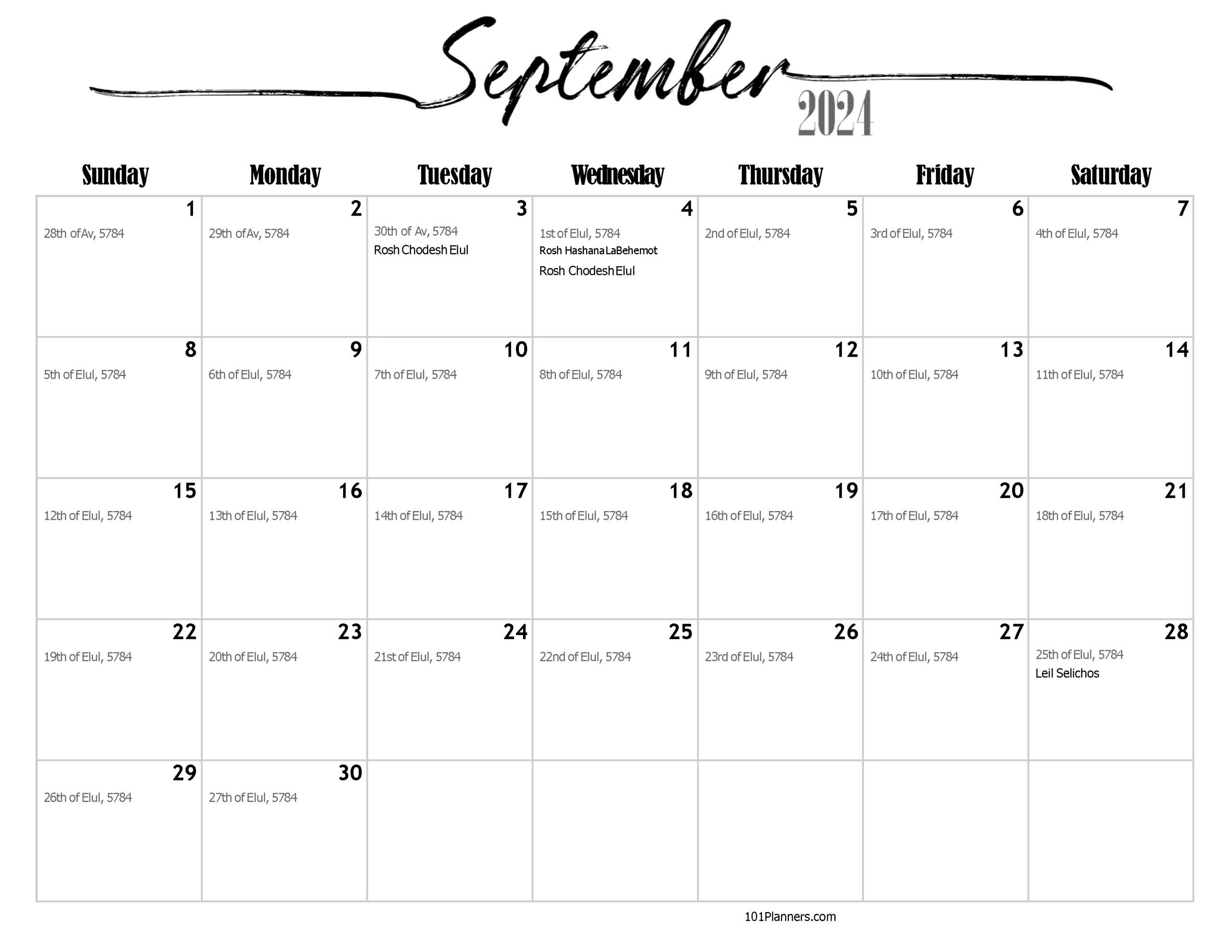 Free Printable Jewish Calendar 2023, 2024, And 2025 for September 2024 Calendar With Jewish Holidays