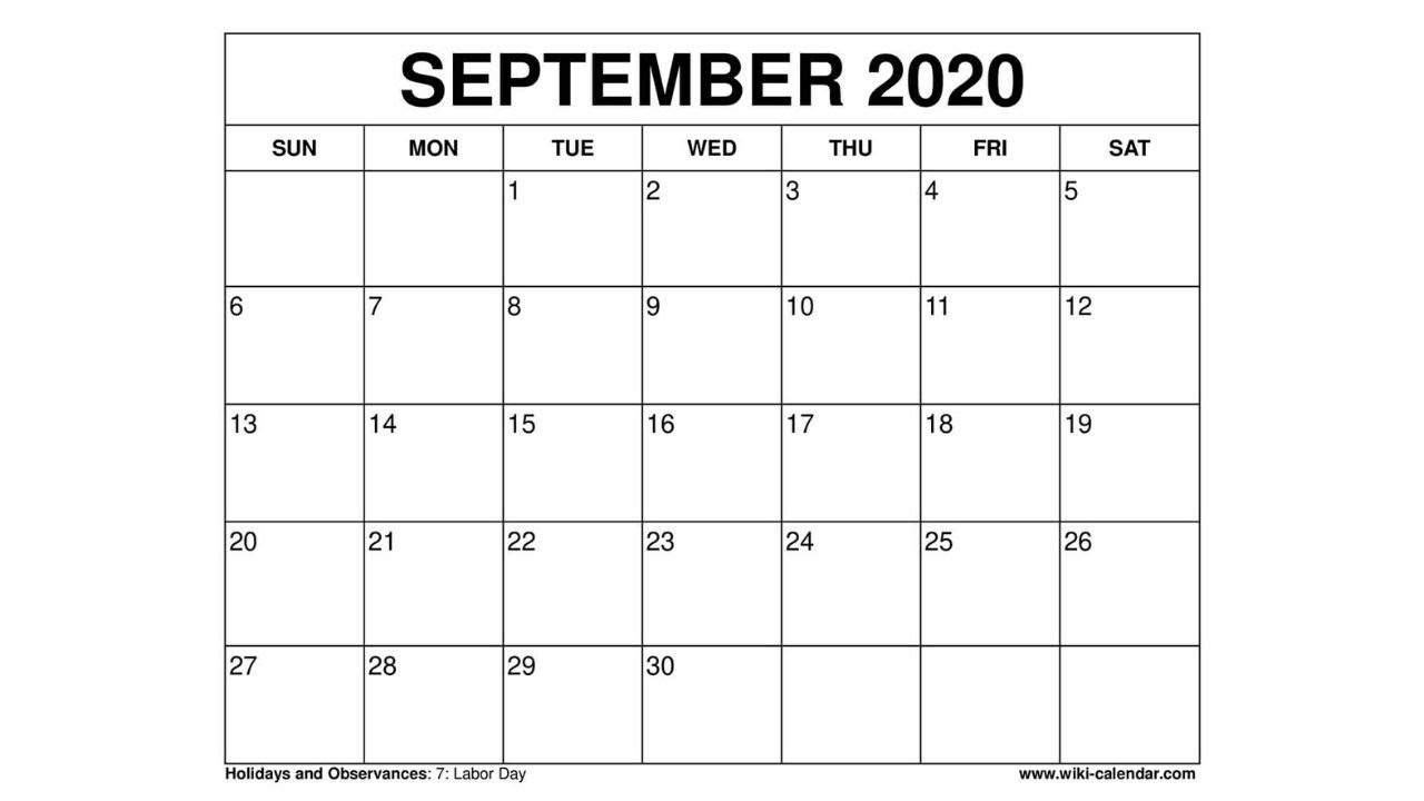 Free Printable September 2020 Calendar - Wiki-Calendar within September 2024 Printable Calendar Wiki