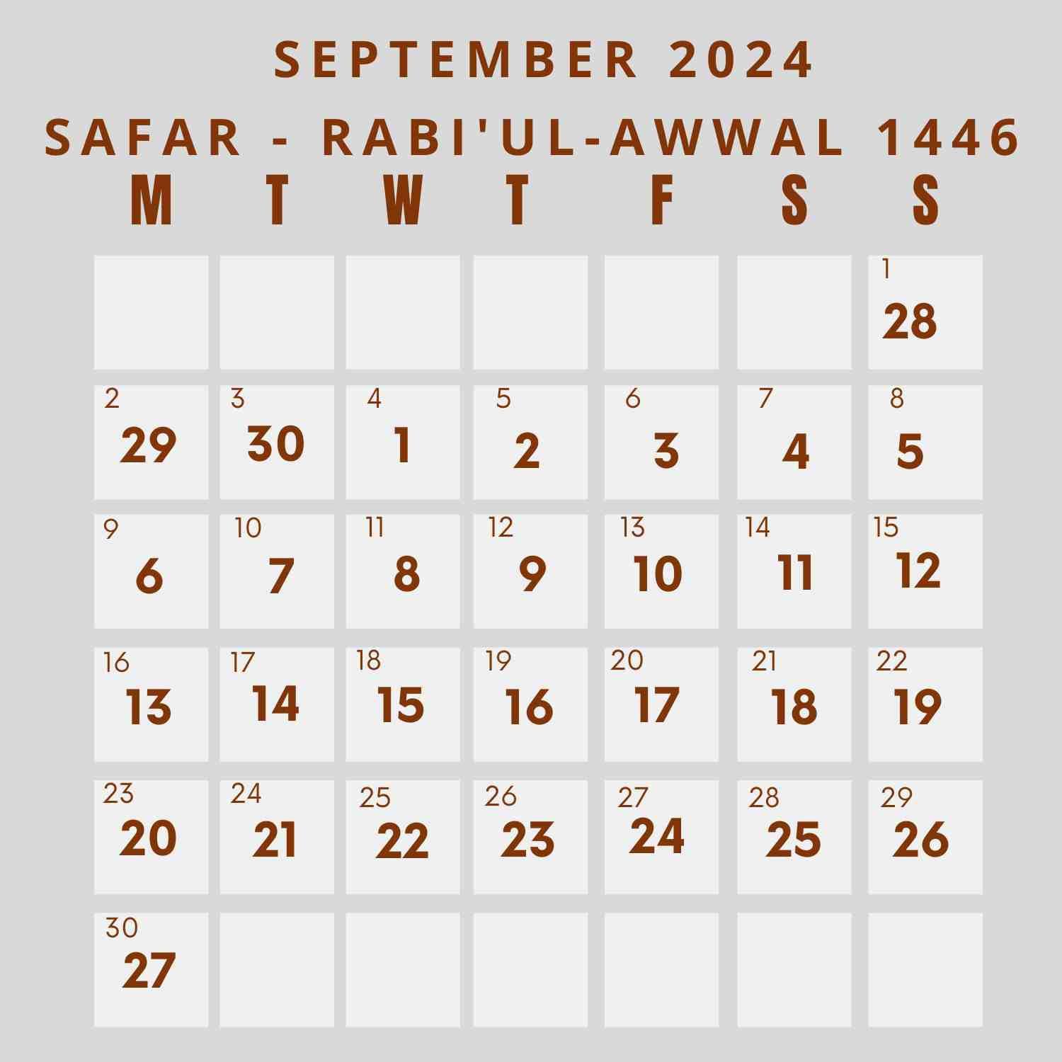 September 2024 Islamic Calendar Printable Calendar 2024