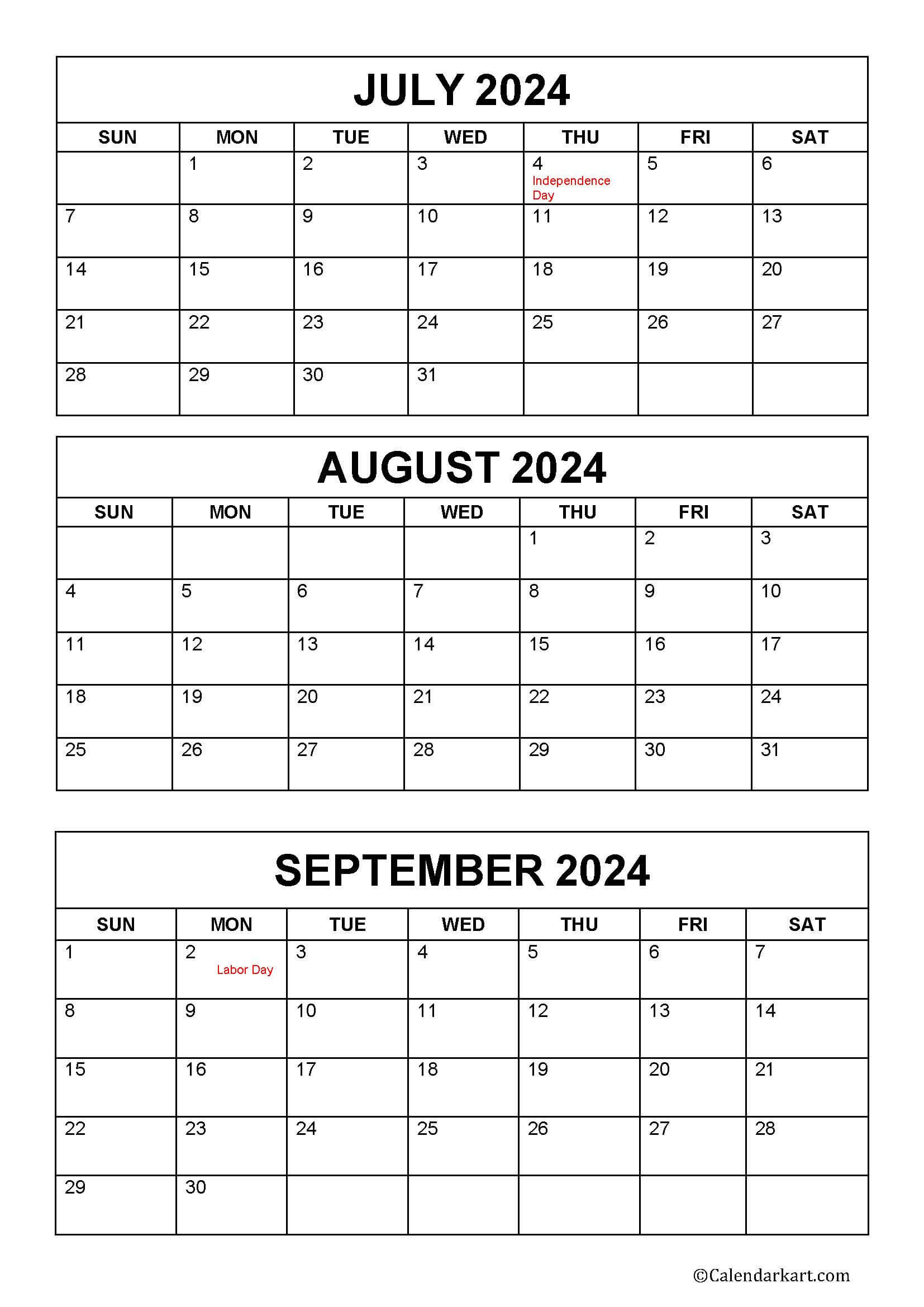 July To September 2024 Calendar (Q3) - Calendarkart for Calendar June July August September October 2024