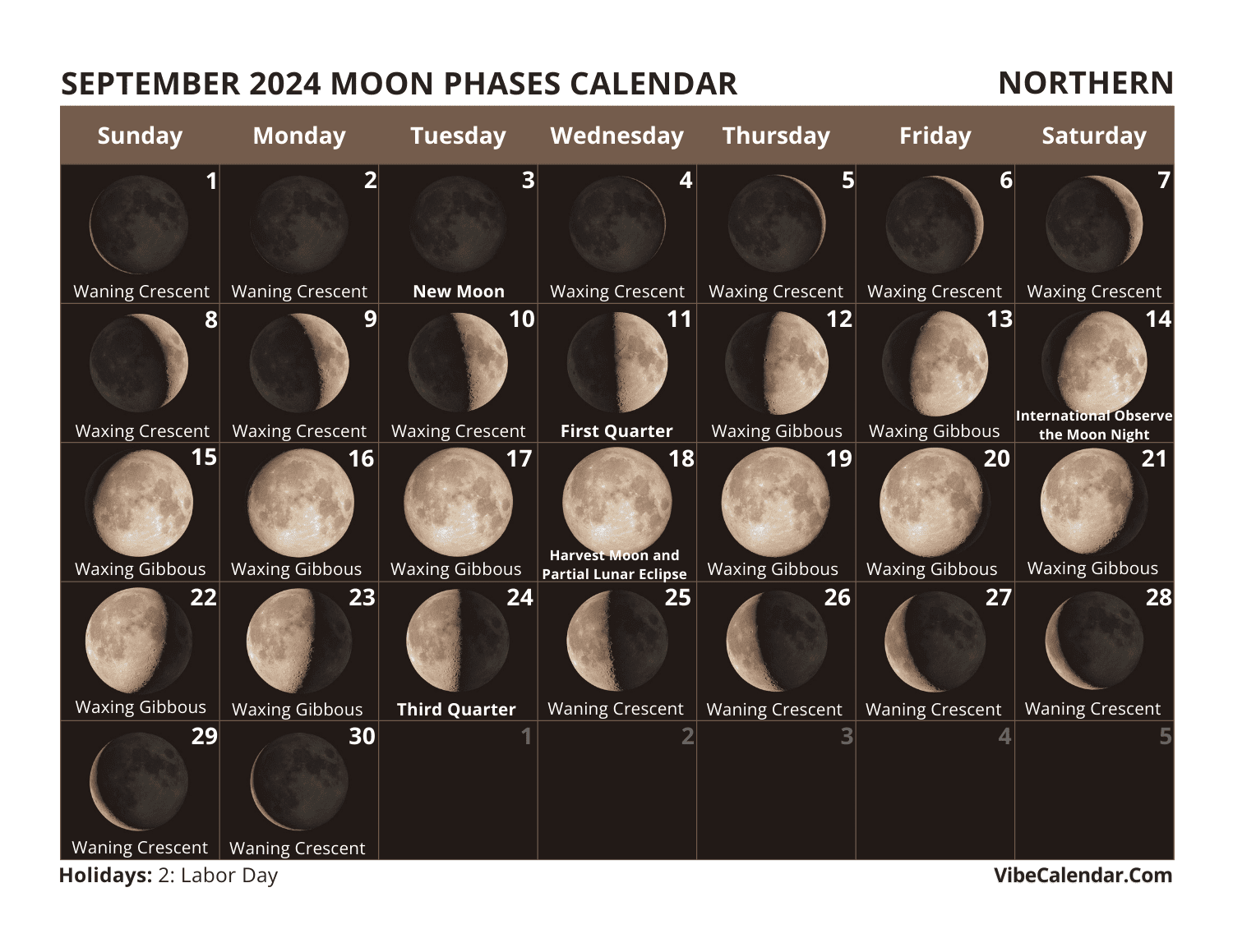 Moon Phases Calendar 2024: Printable Monthly Templates in September 2024 Moon Phase Calendar