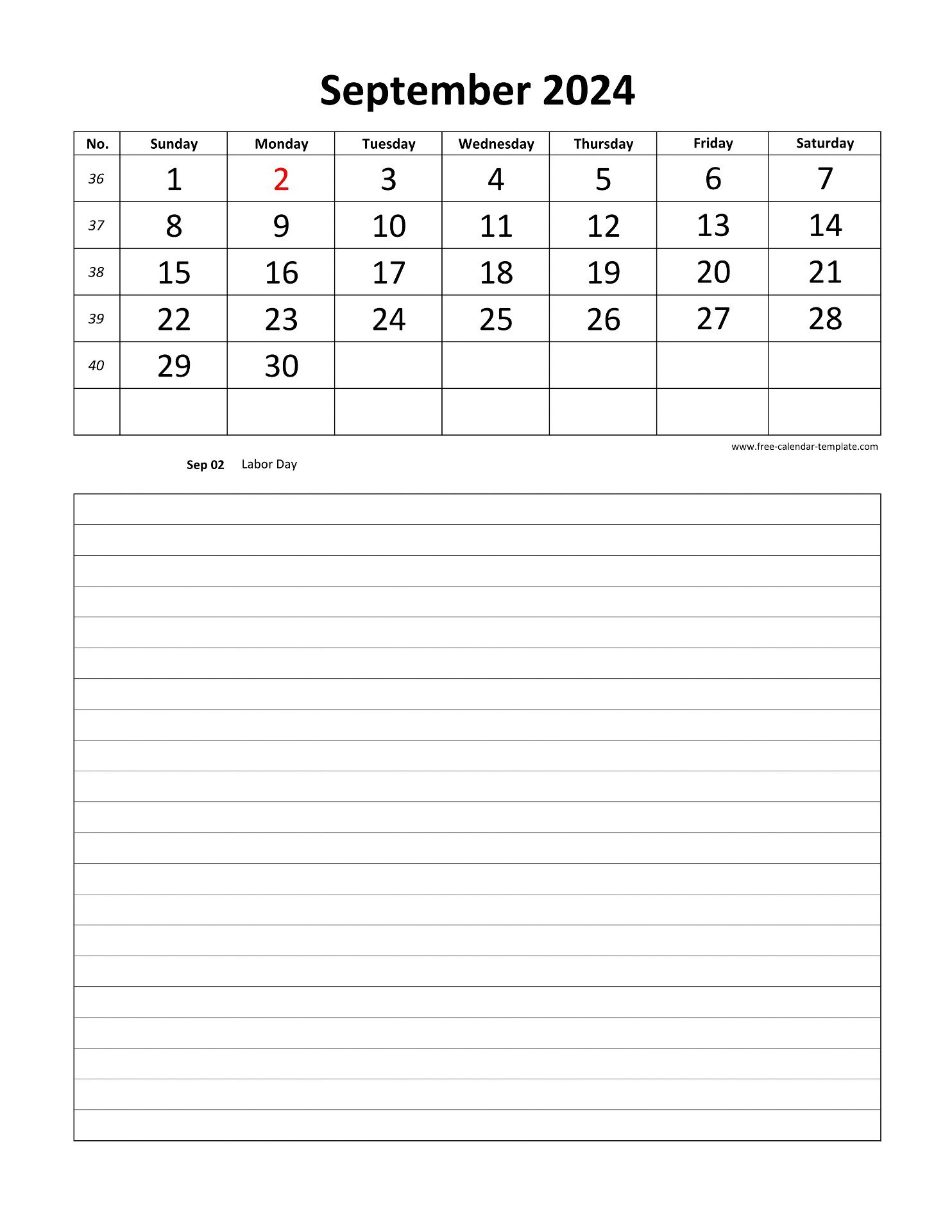 Printable 2024 September Calendar Grid Lines For Daily Notes throughout September 2024 Calendar With Notes