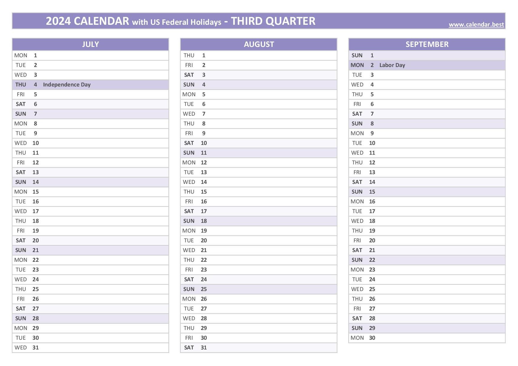 Printable 3Rd Quarter 2024 Calendar regarding 3 Month Vertical Calendar July-September 2024