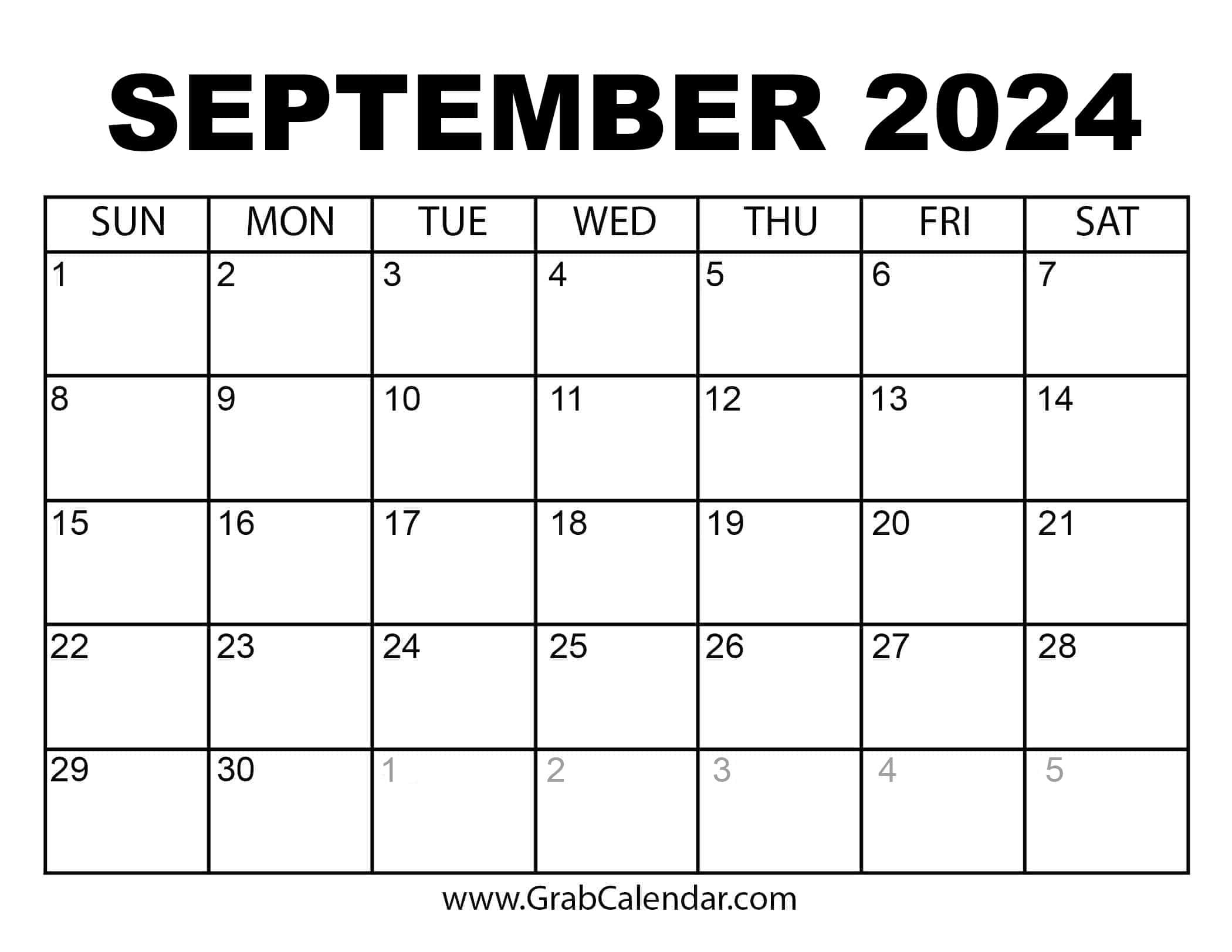 Printable September 2024 Calendar for September 2024 Calendar Blank