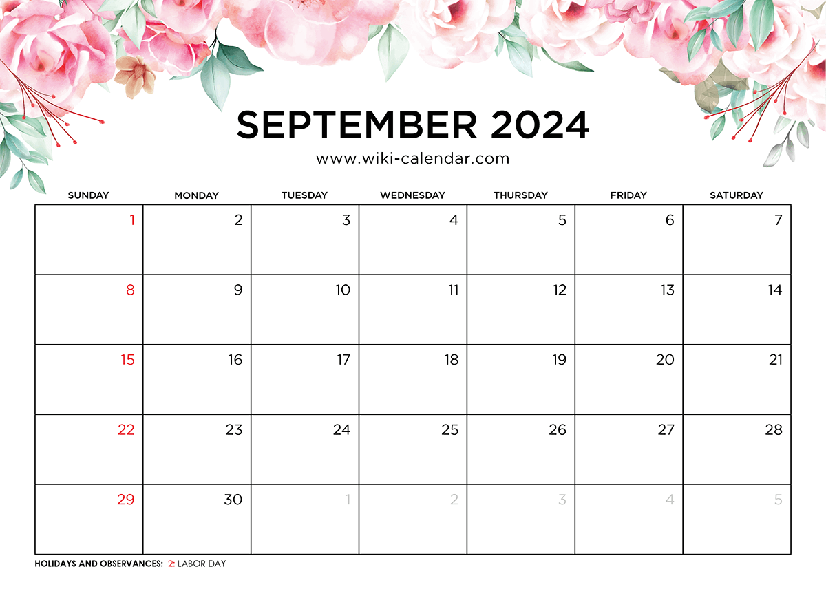 Printable September 2024 Calendar Templates With Holidays for Blank Calendar For September 2024