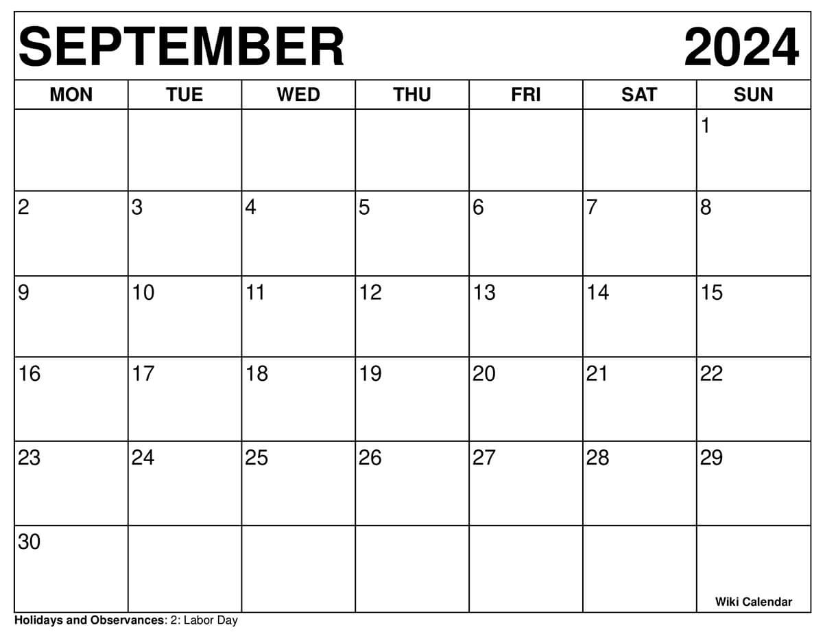 Printable September 2024 Calendar Templates With Holidays throughout September 24 Printable Calendar